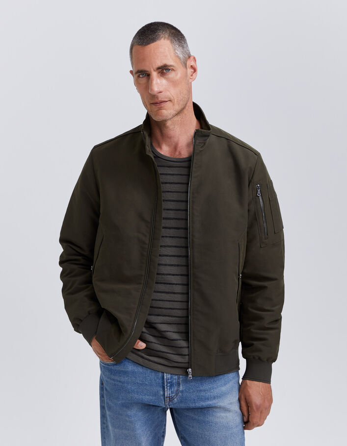 Bomber kaki à col montant intérieur Sherpa Homme