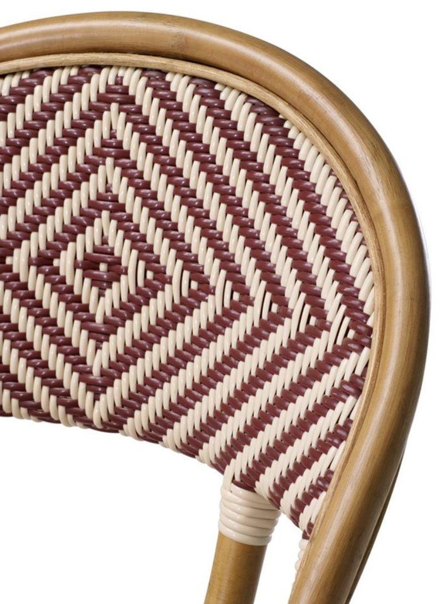 Casa Padrino Rattanstuhl Luxus Rattanstuhl Naturfarben / Burgundy / Weiß 46 x 60 x H. 83 cm - Wintergarten Möbel