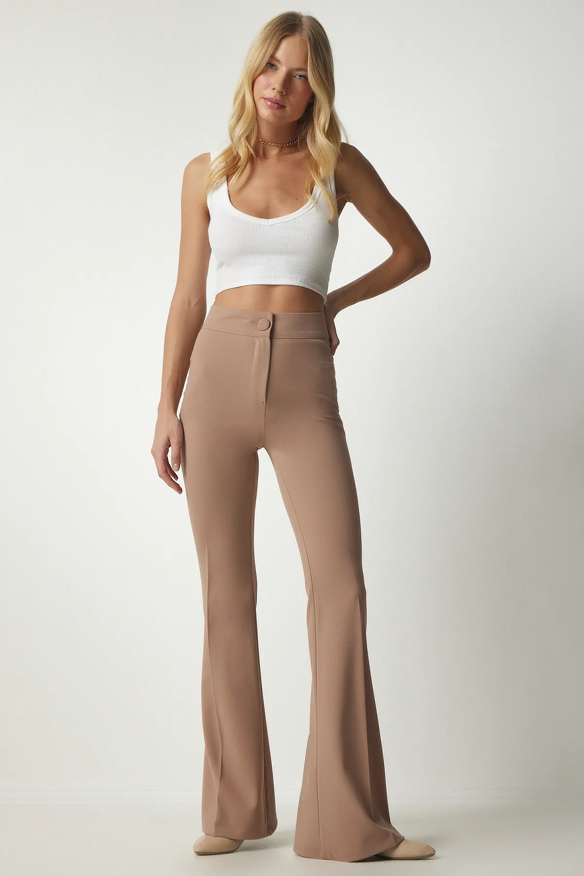 Happiness İstanbul  Beige Schlaghose für Damen MS00012