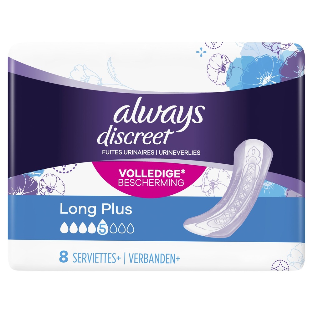 always Always Discreet Long+ Pour Fuites Urinaires x8 Serviettes Hygiéniques Pour Fuites Urinaires