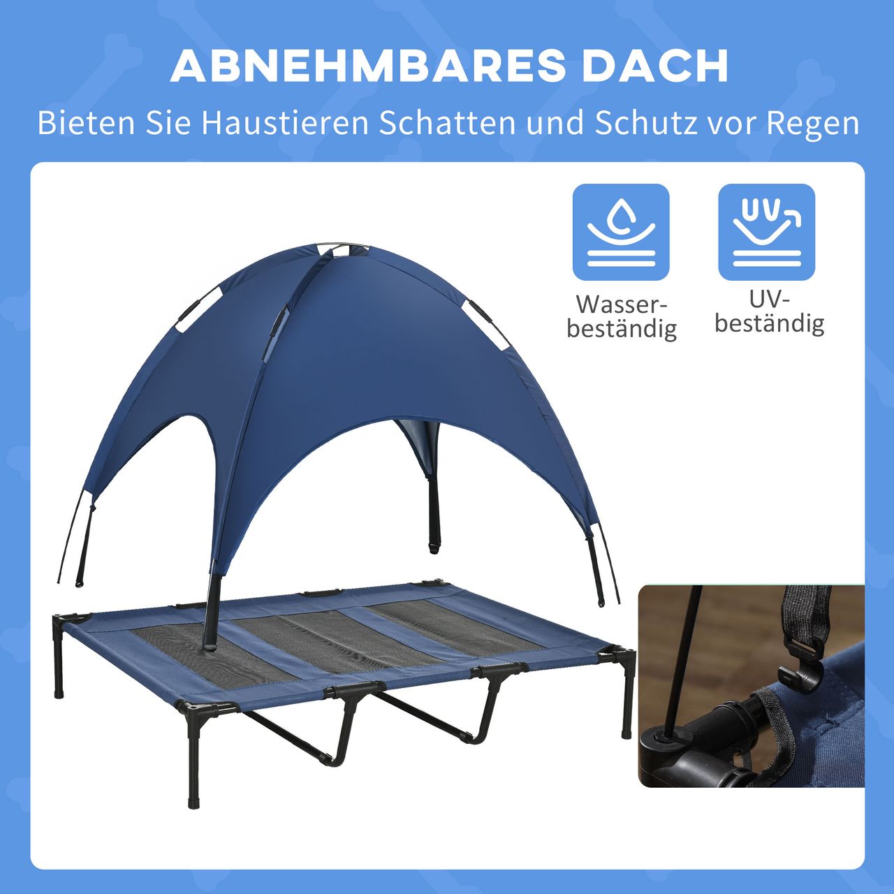 PawHut Haustierbett mit Baldachin Erhöhtes Hundebett Hundeliege outdoor Dunkelblau