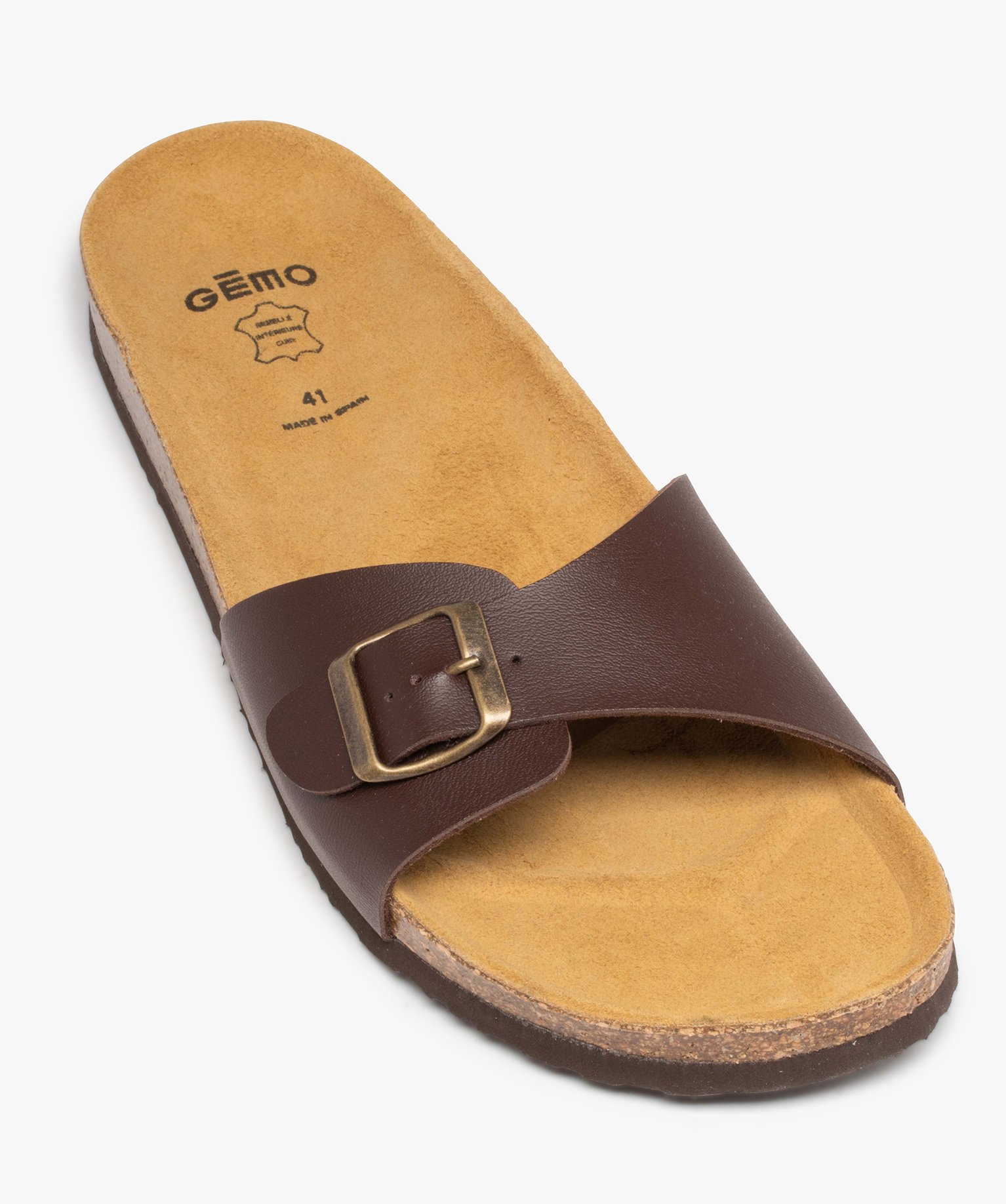 Sandales homme avec large bride à boucle marron | GEMO