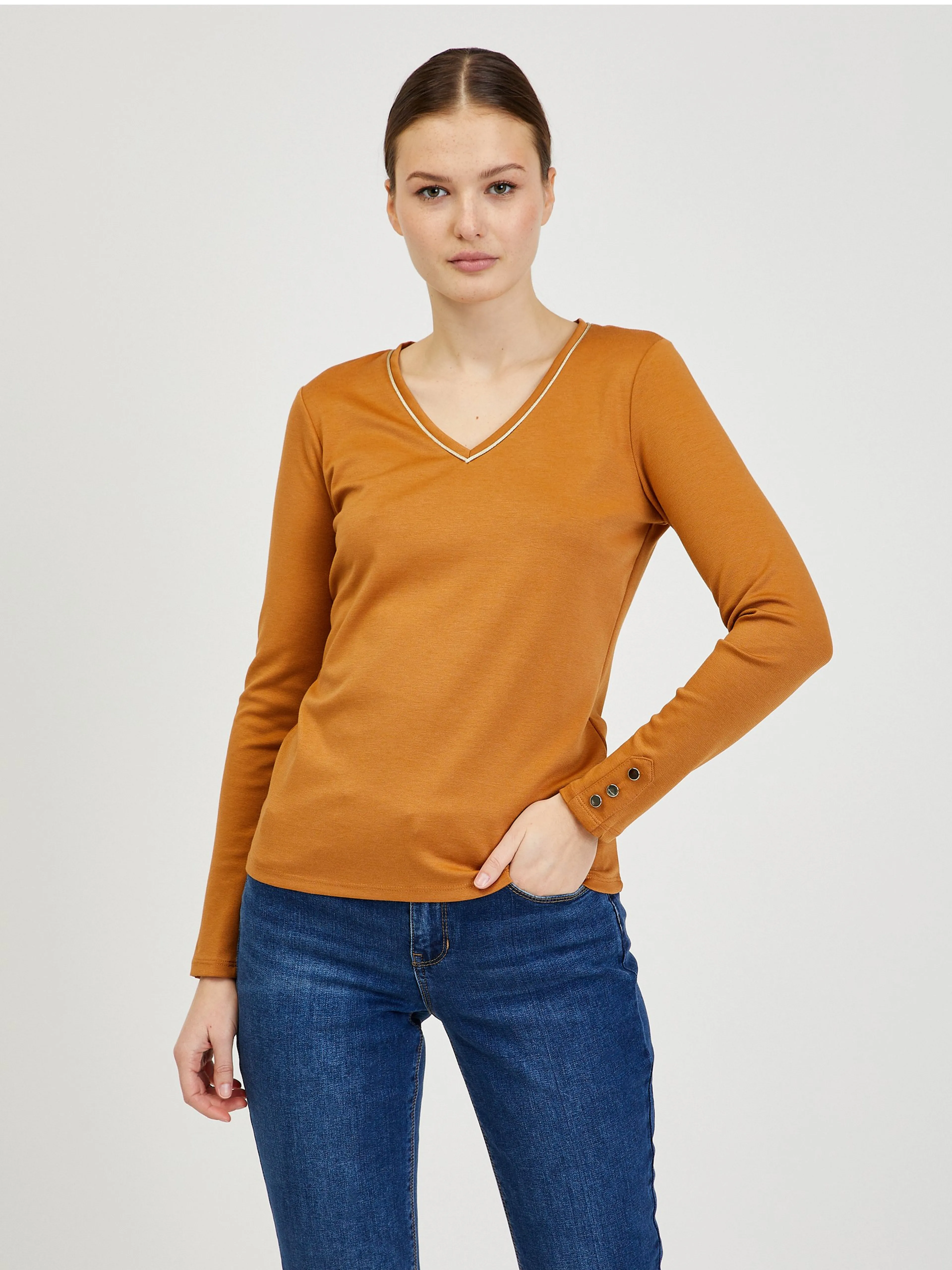 Braunes langärmeliges Damen-T-Shirt ORSAY