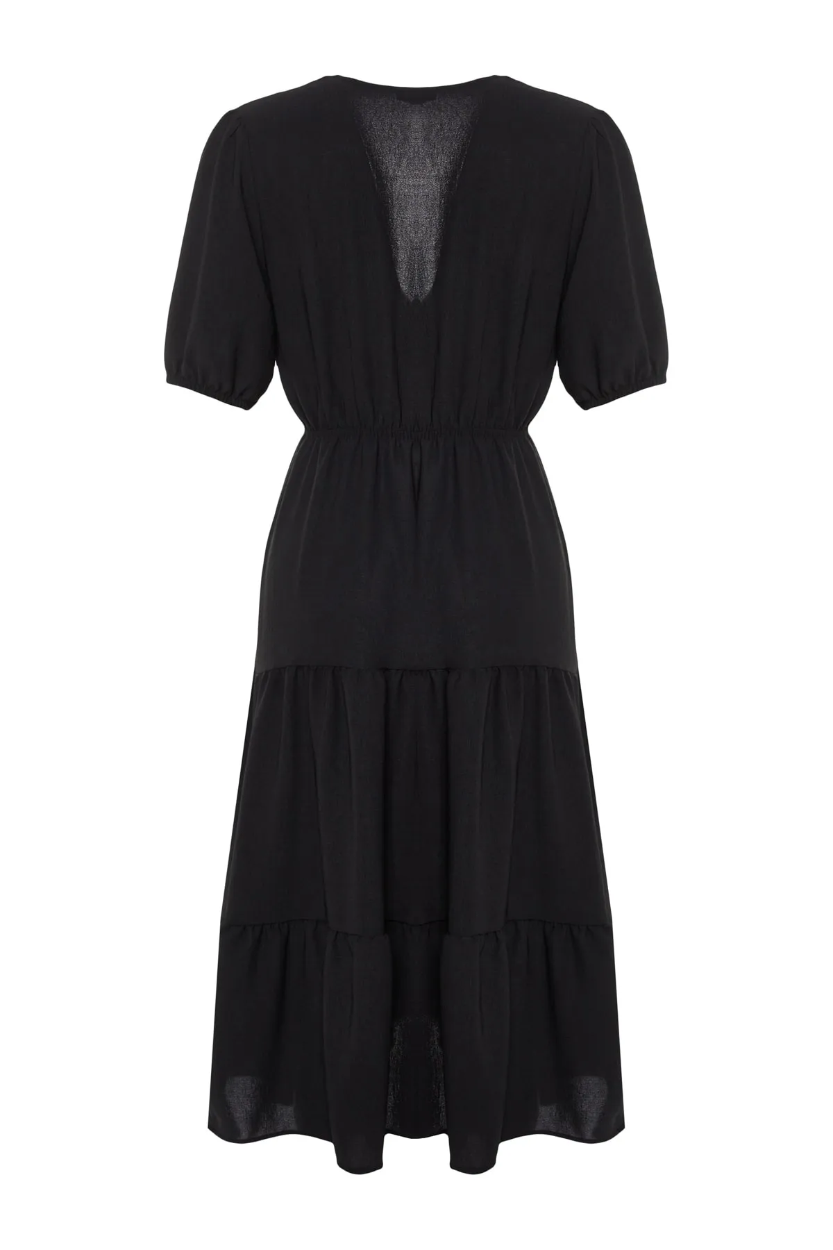 Trendyol Collection  Schwarzes, gerade geschnittenes, gewebtes Midi-Kleid mit zweireihigem Kragen und gewebtem Kragen TWOSS23EL00479
