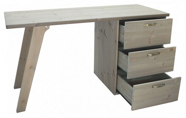 Home affaire Schreibtisch APSEL, zertifiziertes Massivholz, 3 Schubladen, asymmetrisches Gestell