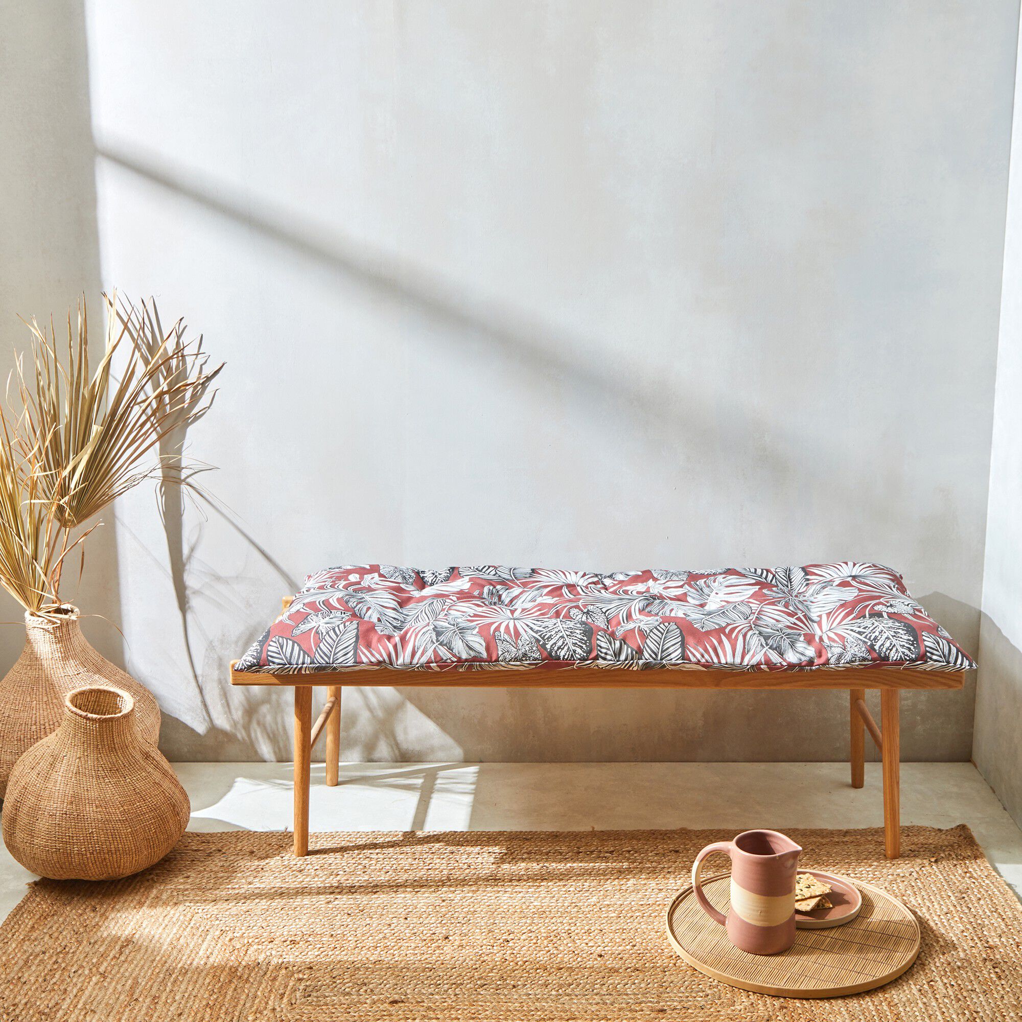Long coussin déco coton imprimé tropical
