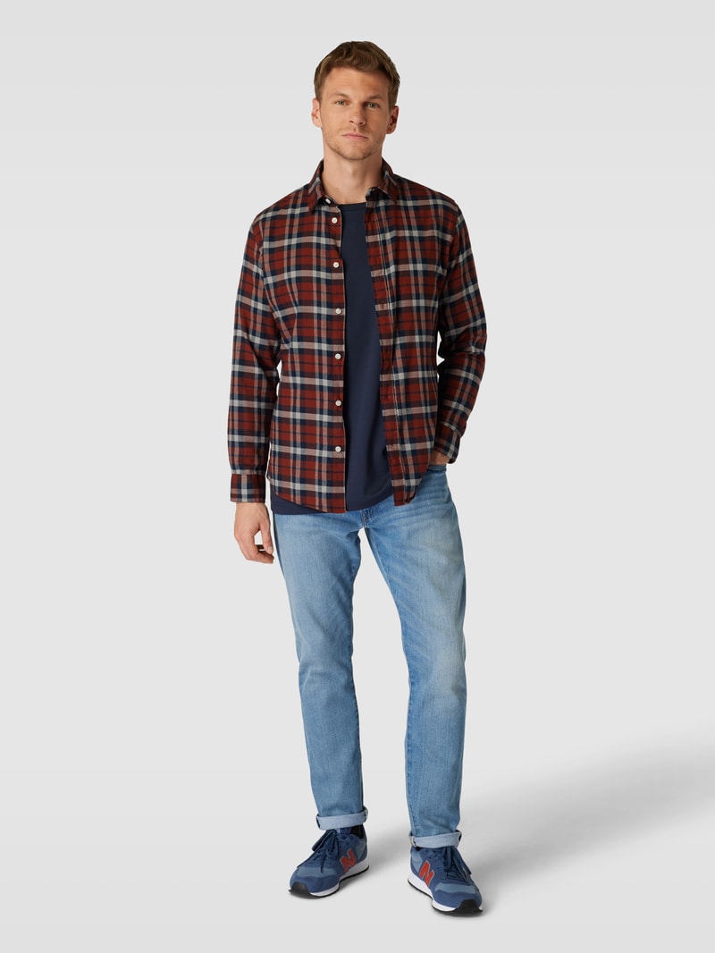 Slim Fit Flanellhemd mit Tartan-Karo in rostrot