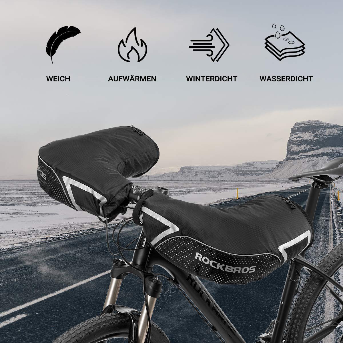 ROCKBROS Fahrradhandschuhe Lenkerstulpen Lenker Handschuhe für Fahrrad Motorrad Roller Scooter Gefüttert Winddicht Wasserfest Reflektierend