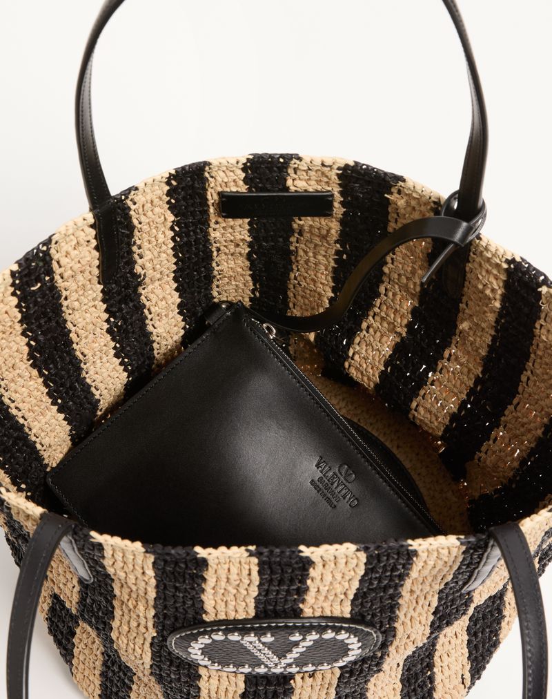 Bolsa de compras listrada de ráfia Valentino Garavani