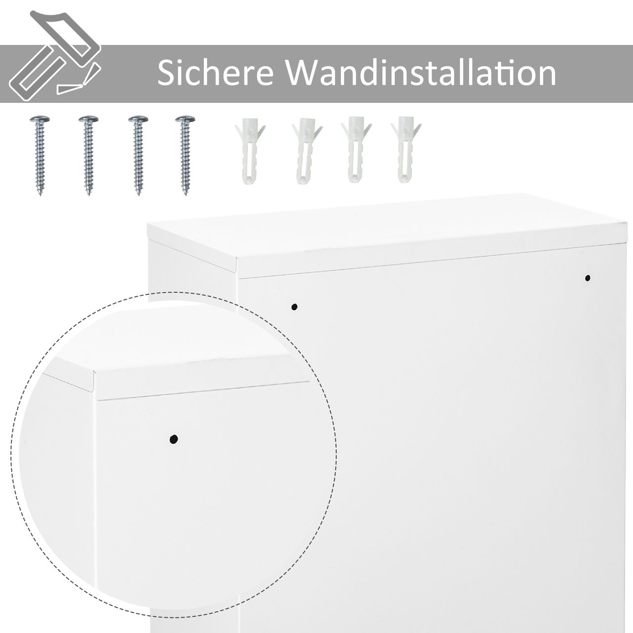 kleankin Medizinschrank Arzneischrank Erste-Hilfe-Schrank mit Schloss 3 Fächer Stahl Weiß 40 x 18 x 60 cm
