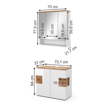 Vicco Badmöbel-Set Badezimmermöbelset EDEN Weiß Hochglanz/Artisan 2-er Set, (2-St., 2-er Set)