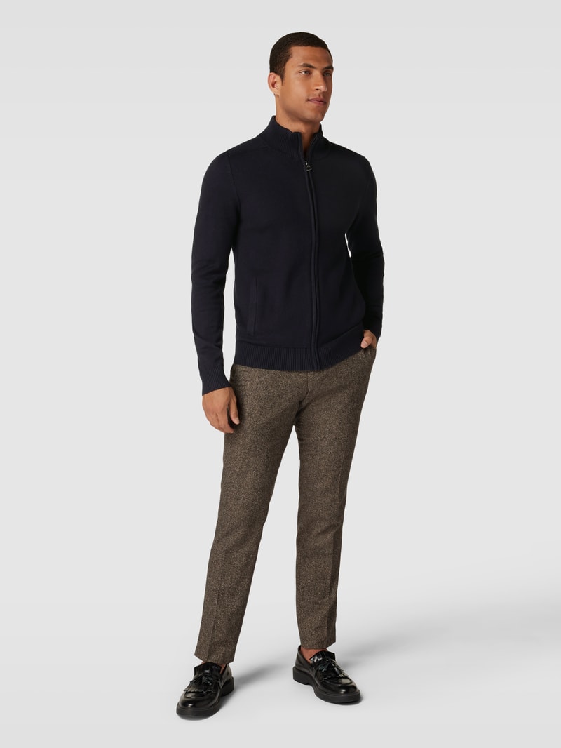 Strickjacke mit Stehkragen und Reißverschluss in marineblau