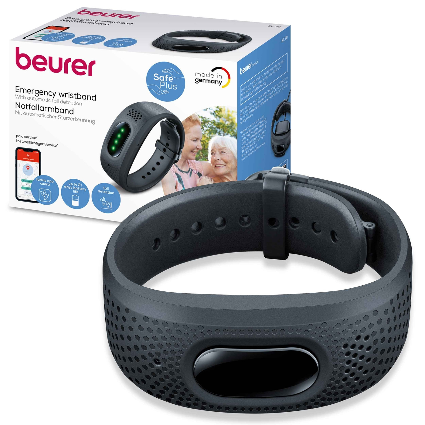 Beurer Notfallarmband EC 70 SafePlus-Automatische Sturzerkennung mit Notruffunktion für schnelle Hilfe im Notfall