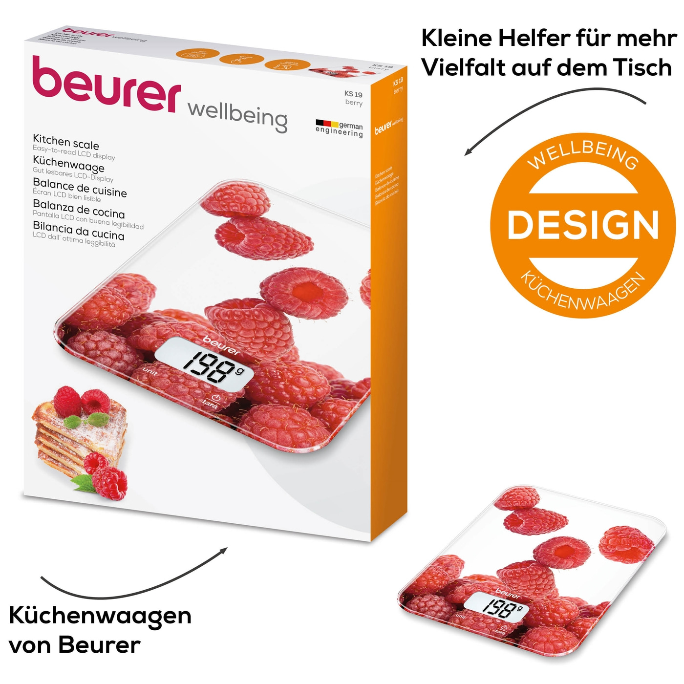 Beurer Küchenwaage - KS 19 Berry-Küchenwaage mit stylischer Glasoberfläche & Tarafunktion