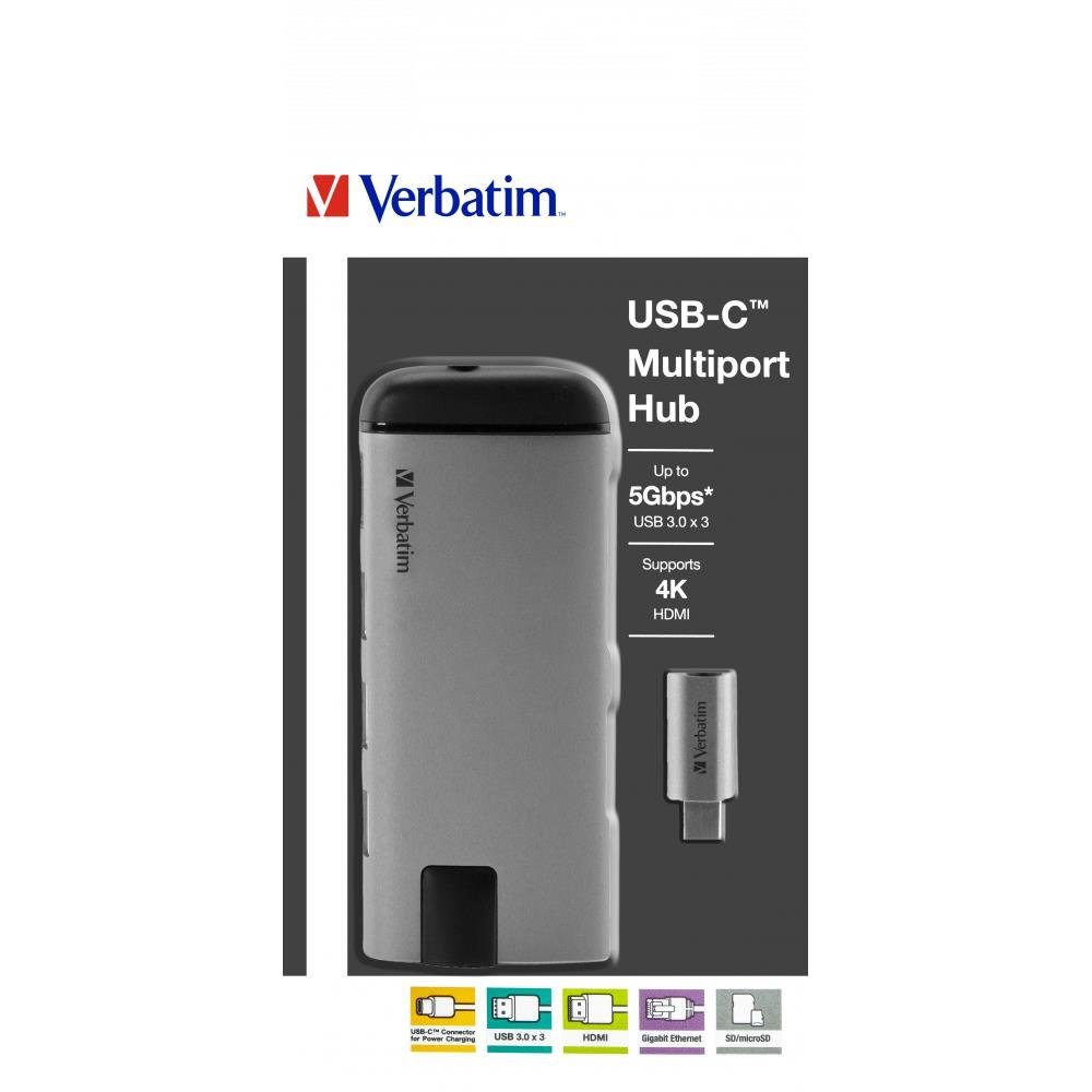 Verbatim USB-C Multiport-Hub 49142 USB-Adapter, USB 3.0, HDMI, Gigabit Ethernet, SD / microSD Kartenleser