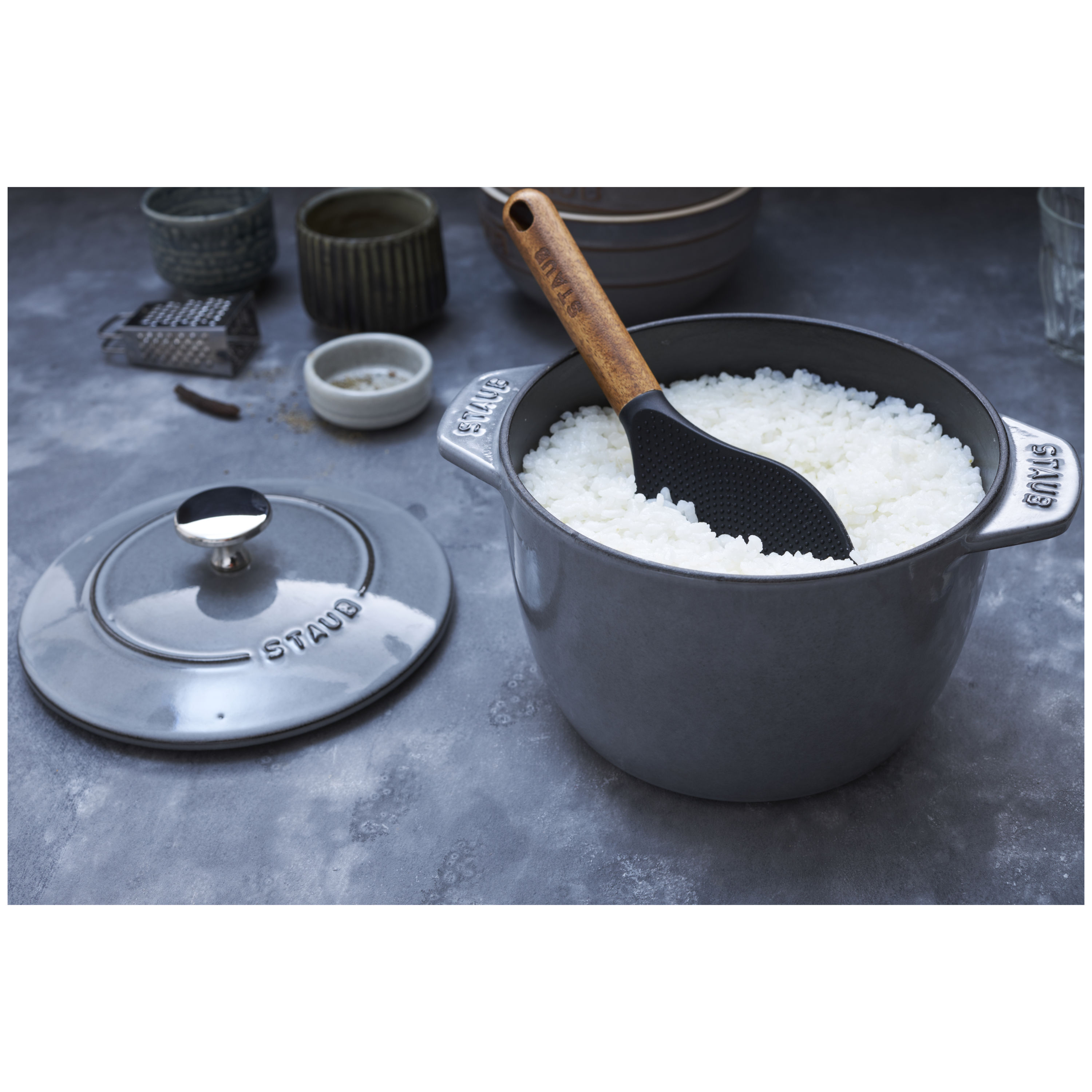 Reis-Cocotte 16 cm, rund, Graphit-Grau, Gusseisen