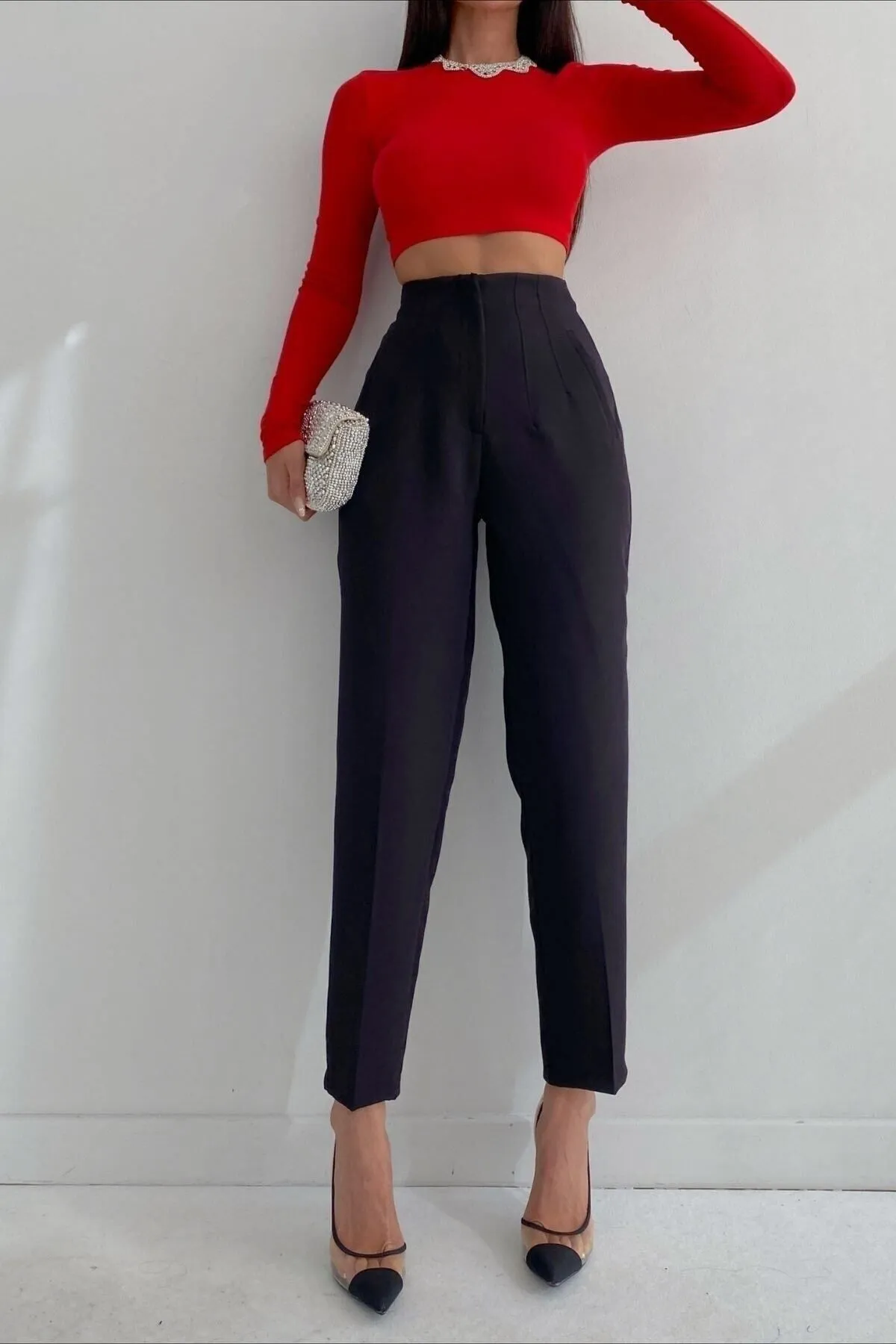 mymoda  Taillenfalten-Pfeilhose mit hoher Taille