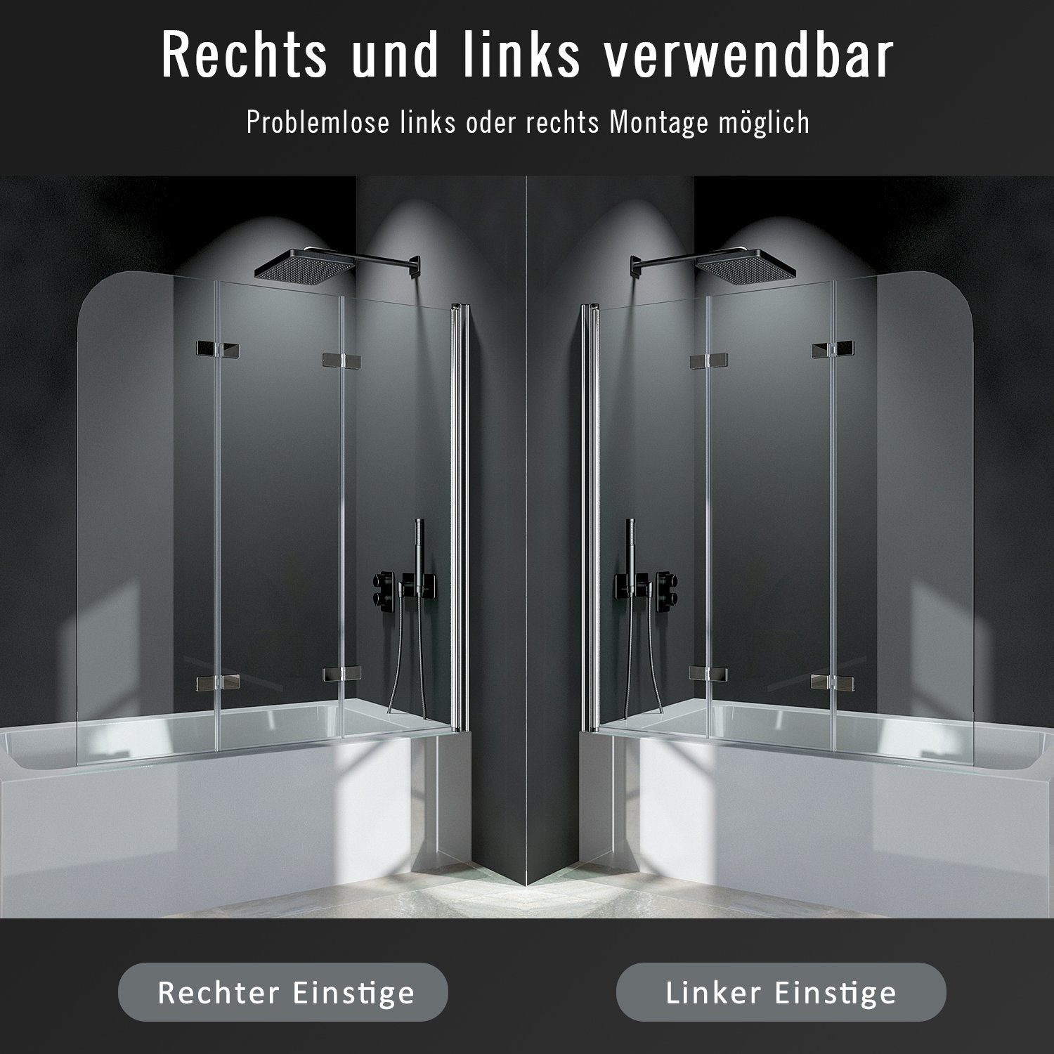 Boromal Badewannenaufsatz Duschwand für Badewanne 3 teilig Badewannenfaltwand Faltbar 120-130cm, Sicherheitsglas, (3-teilig faltbar, 3-teilig faltbar), Duschtrennwand 6mm ESG Glas, Nano