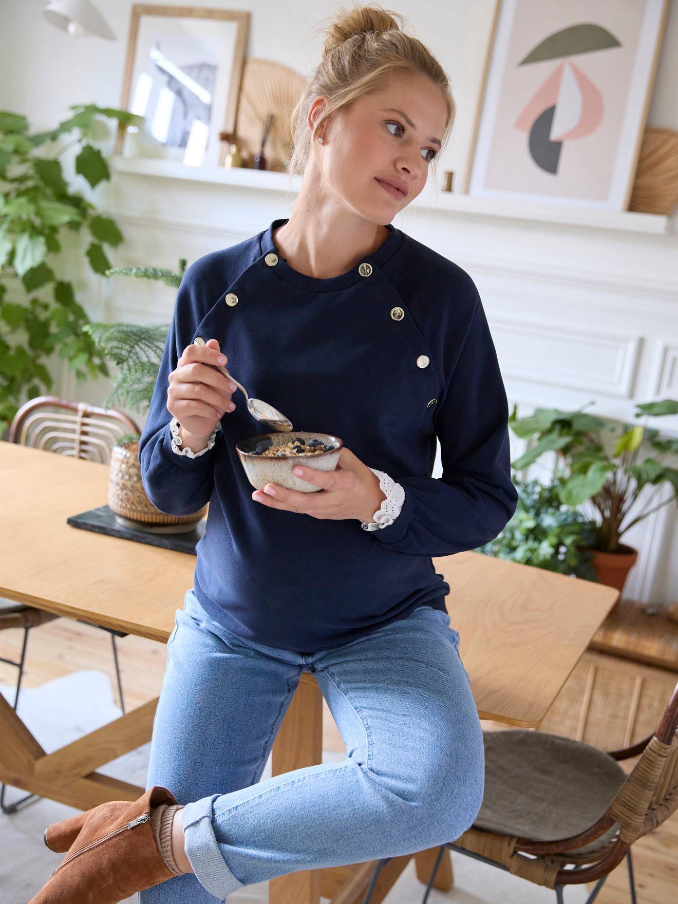 Vertbaudet Sweatshirt, Schwangerschaft & Stillzeit - camelfarben