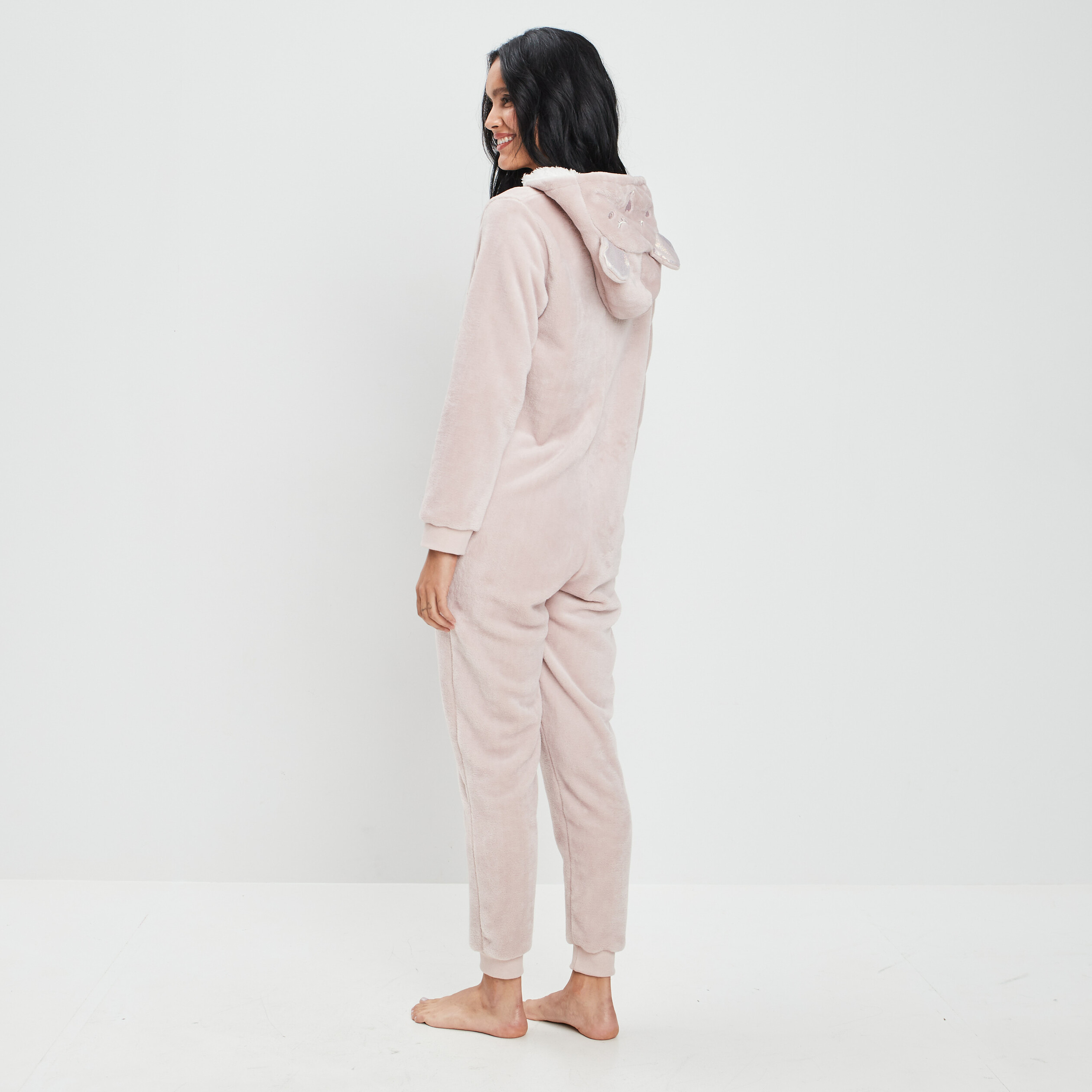 Combinaison pyjama à capuche rose clair femme | La Halle