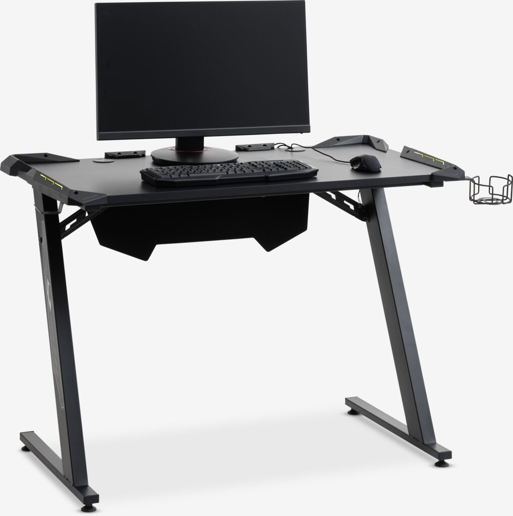 LINDHOLM Gold LINDHOLM 60x110 Gaming-Tisch mit LEDs und Getränkehalter Schwarz