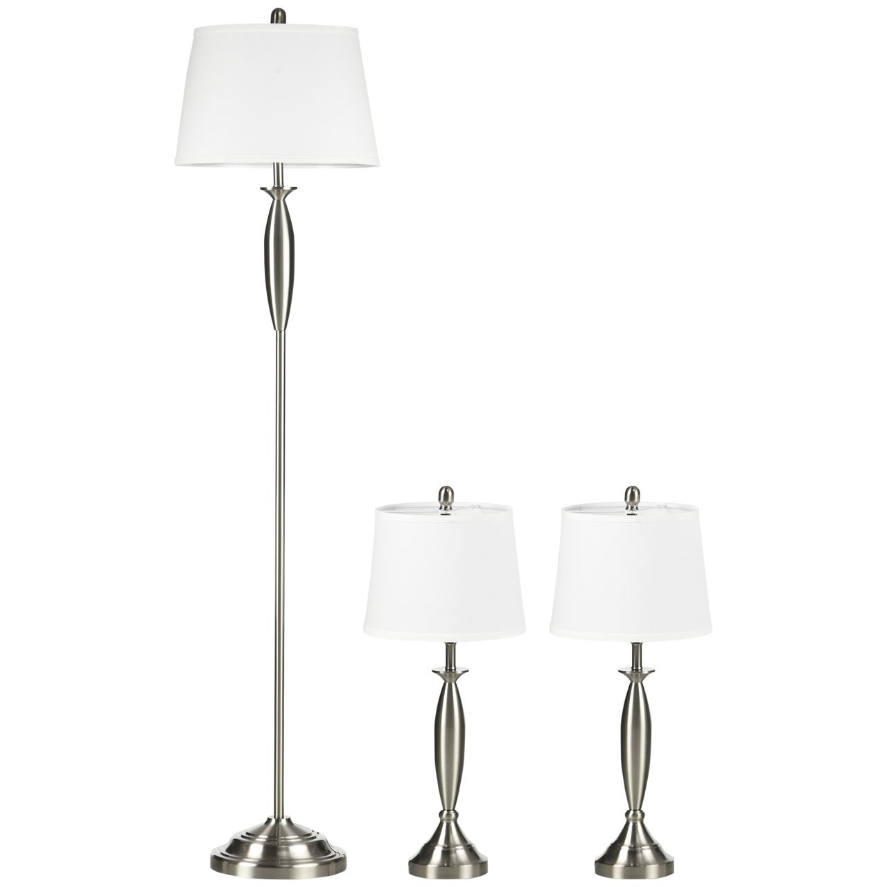 HOMCOM 3-teiliges Leuchten-Set inkl.1 Stehleuchte, 2 Tischleuchte, Silber Weiß