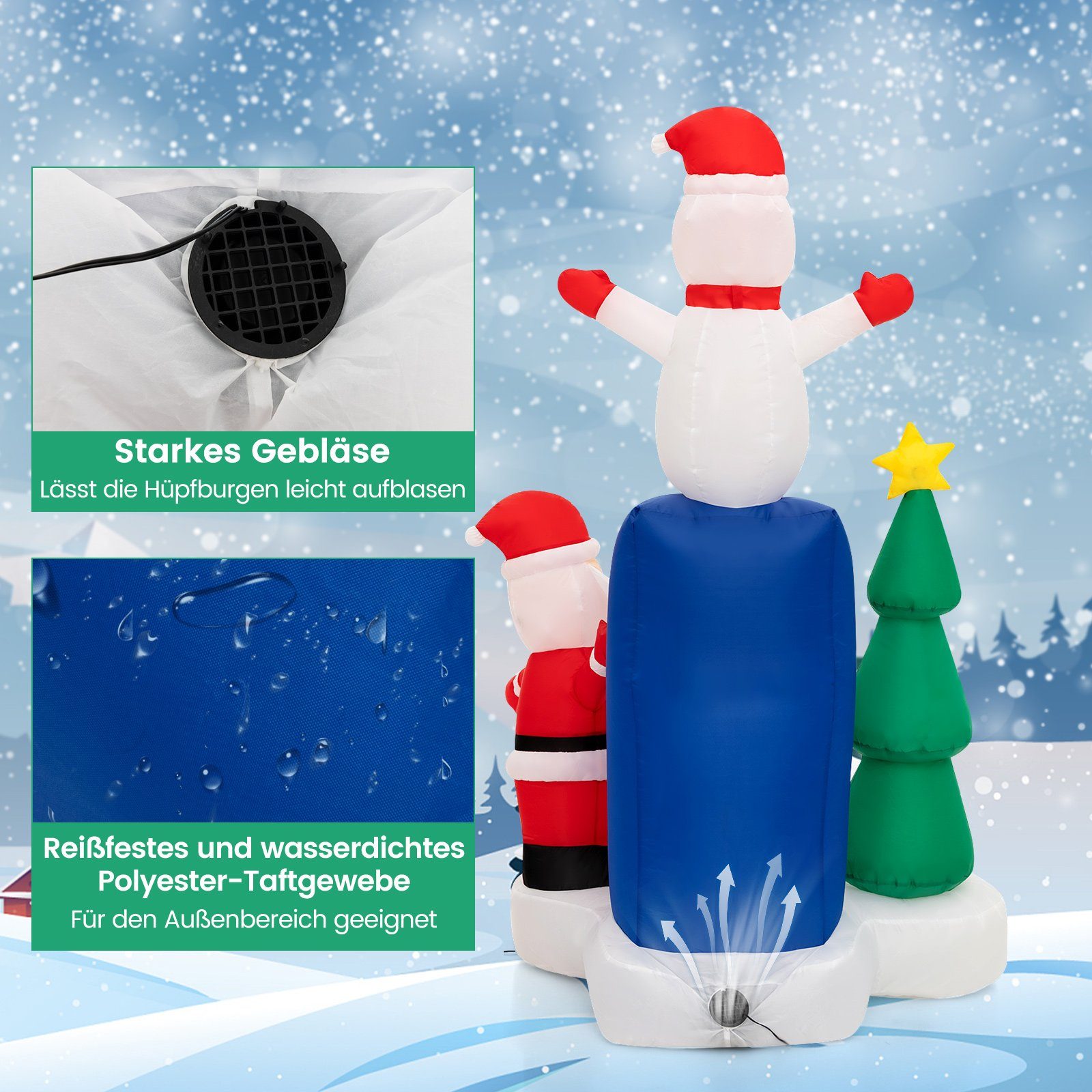 COSTWAY Weihnachtsmann, mit integrierten LED-Lichtern, aufblasbar, 185 cm