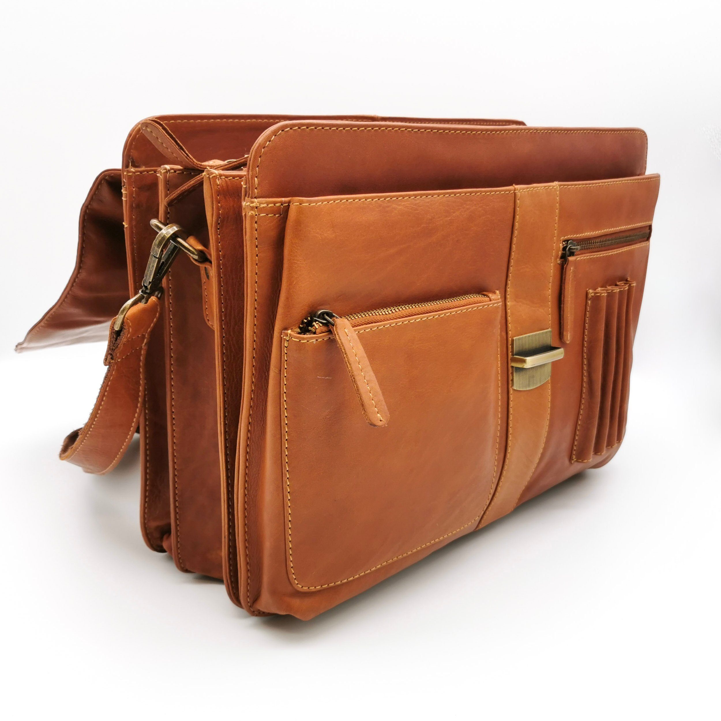 Landleder Aktentasche Premium Aktentasche für Ordner, Laptop, Tablet, 100% Rindleder