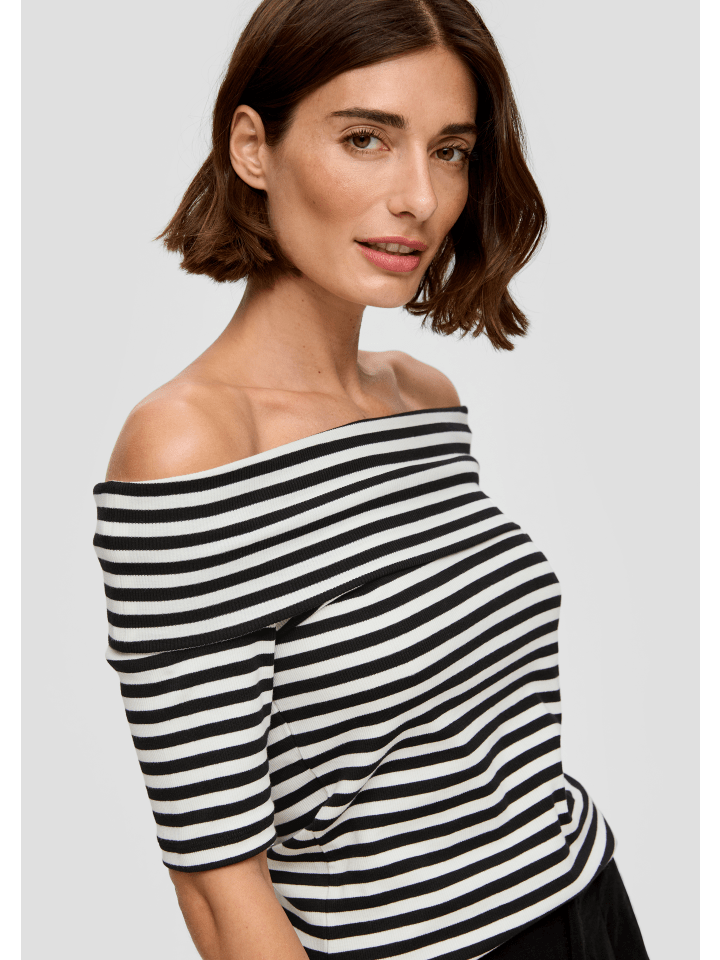 s.Oliver T-Shirt kurzarm in Creme-schwarz günstig kaufen