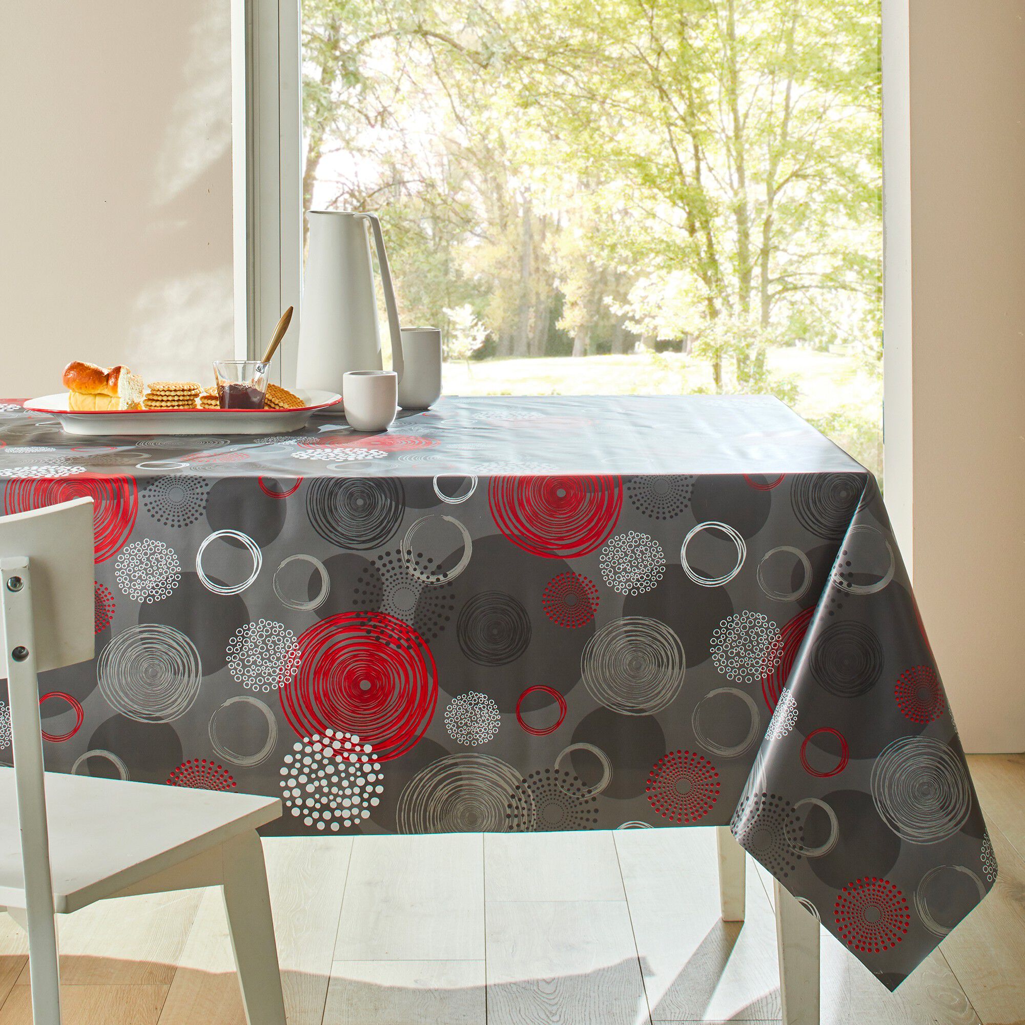 Nappe toile cirée imprimé cercles graphiques