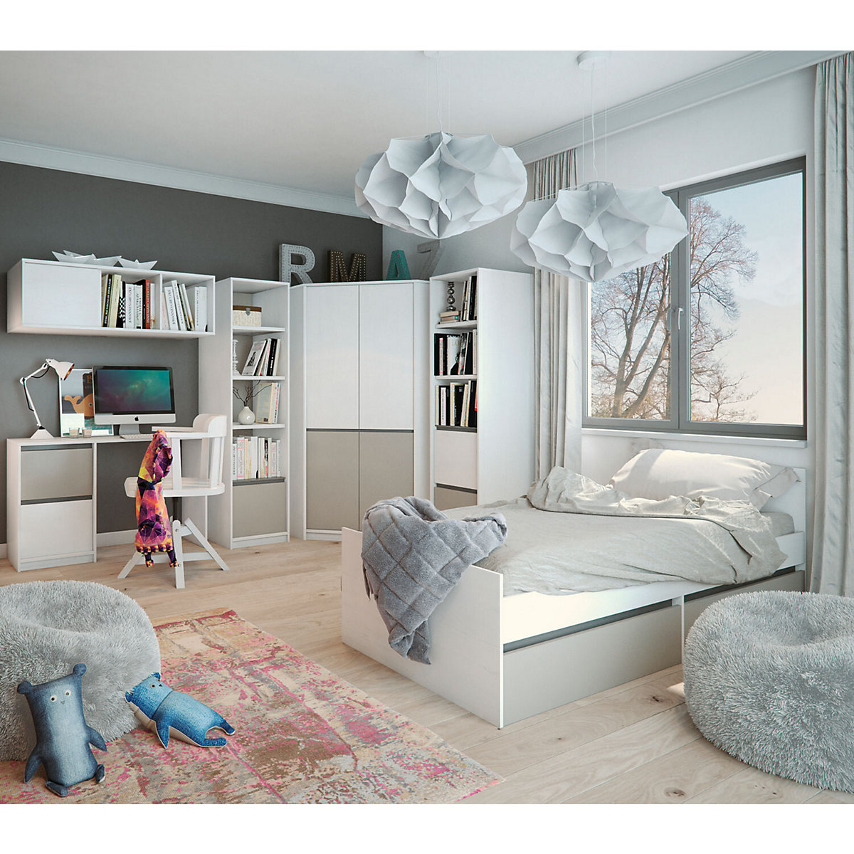 Jugendzimmer-Set Mati Kinderzimmer 6-teillig grifflos
