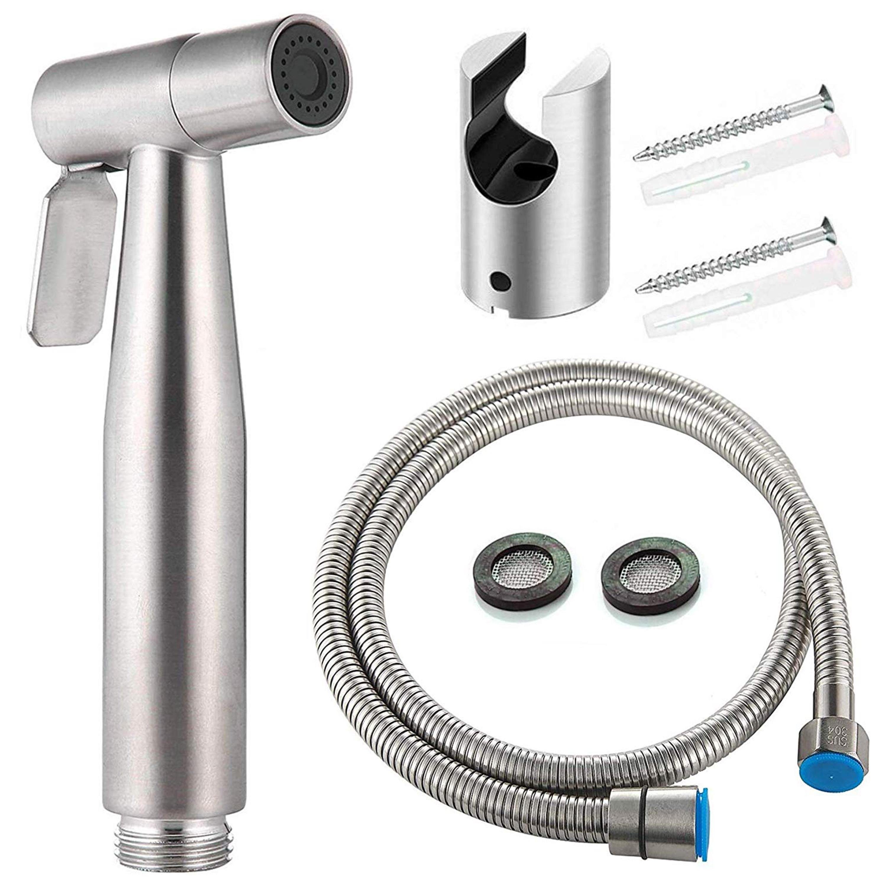 Praknu Bidetarmatur Bidet Set - WC Brause für Intimdusche (Set) Handbrause, Schlauch, Halter rostfreier Edelstahl - inkl. 2 Dichtungen