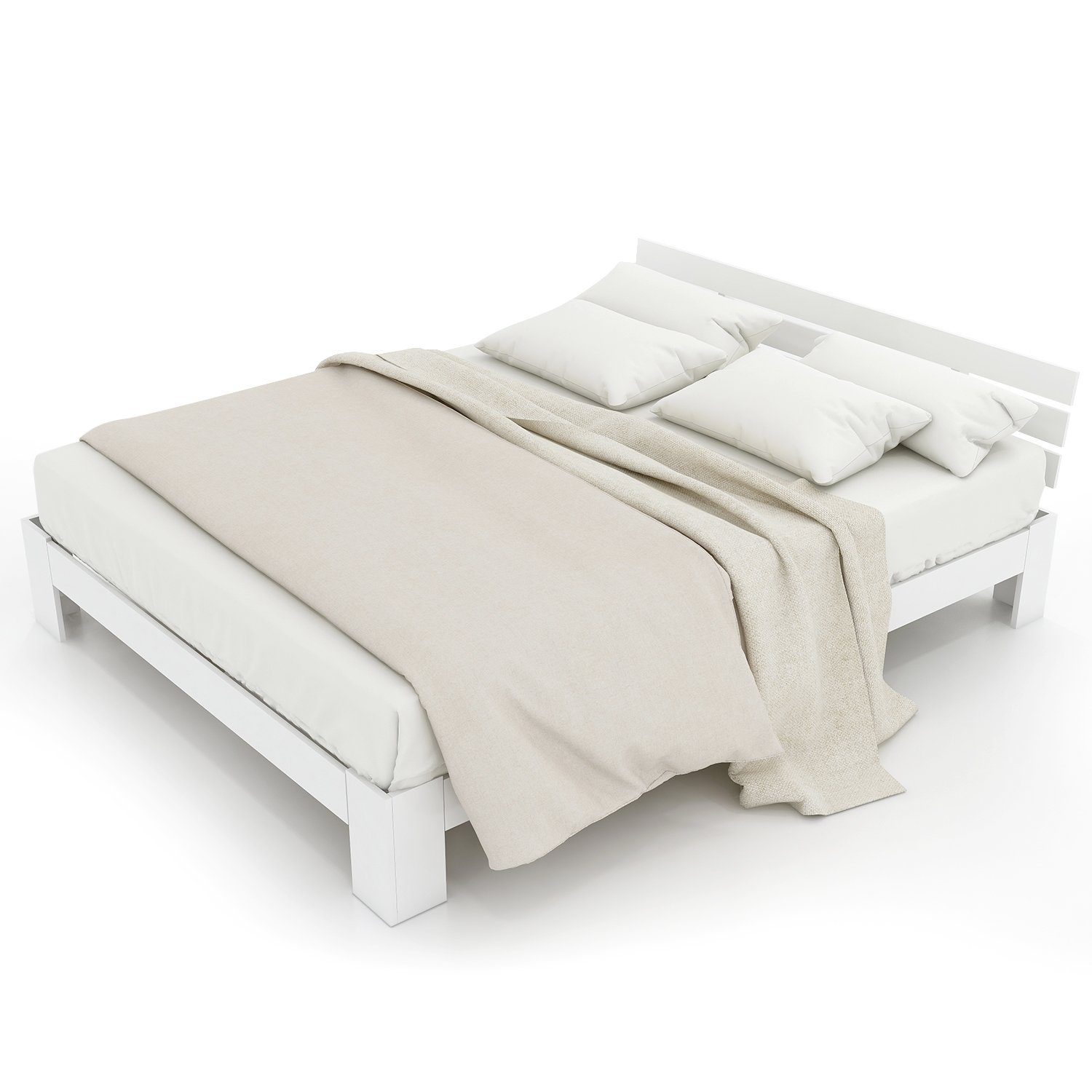 PHOEBE CAT Massivholzbett (1-tlg., Maasivholzbett), Doppelbett mit Kopfteil und Lattenrost, 200 x 140 cm Futonbett