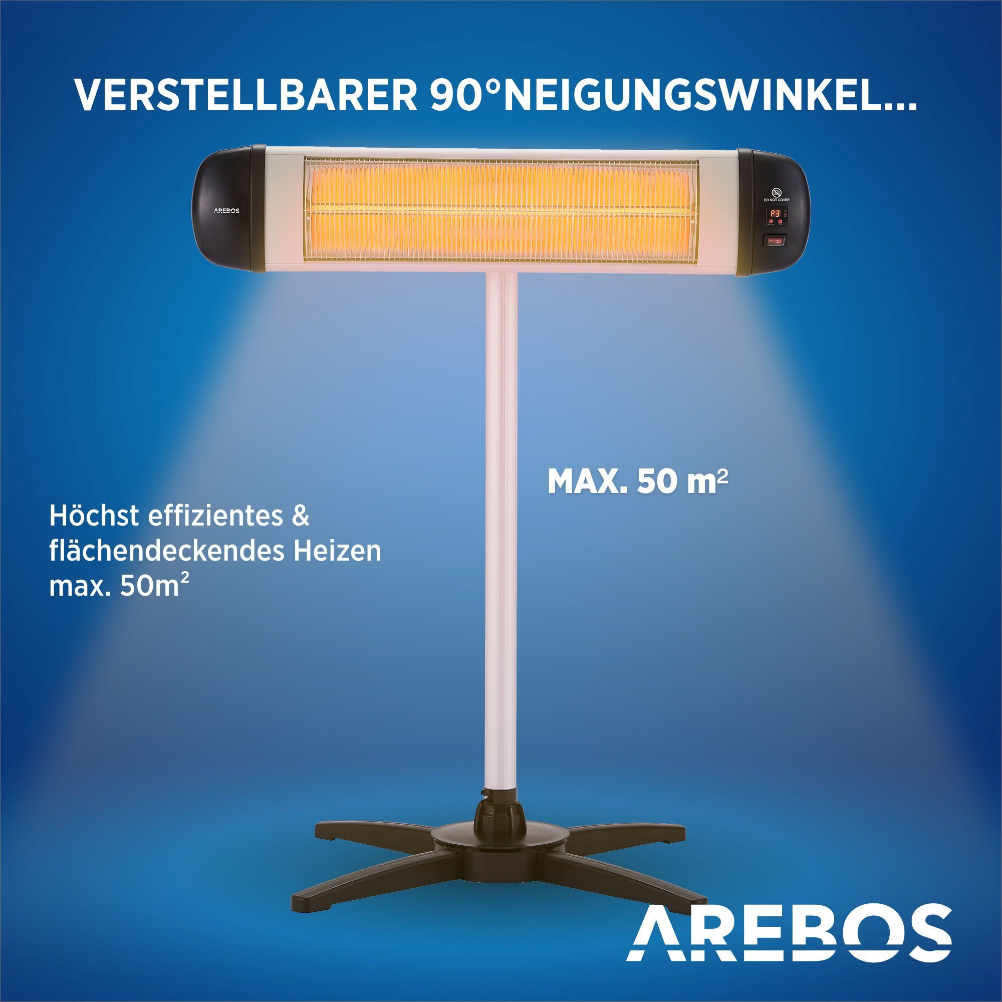 Arebos Heizstrahler Infrarot Heizstrahler 2500 W, mit Kreuzstativ
