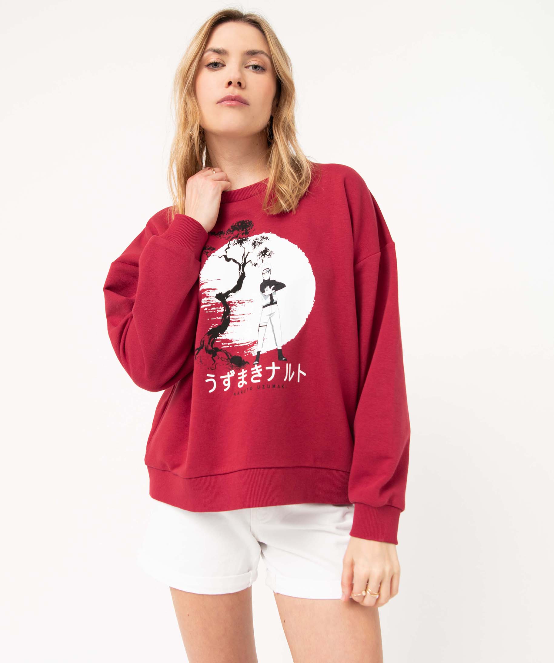 Sweat femme en molleton bouclette imprimé - Naruto Shippuden rouge | GEMO