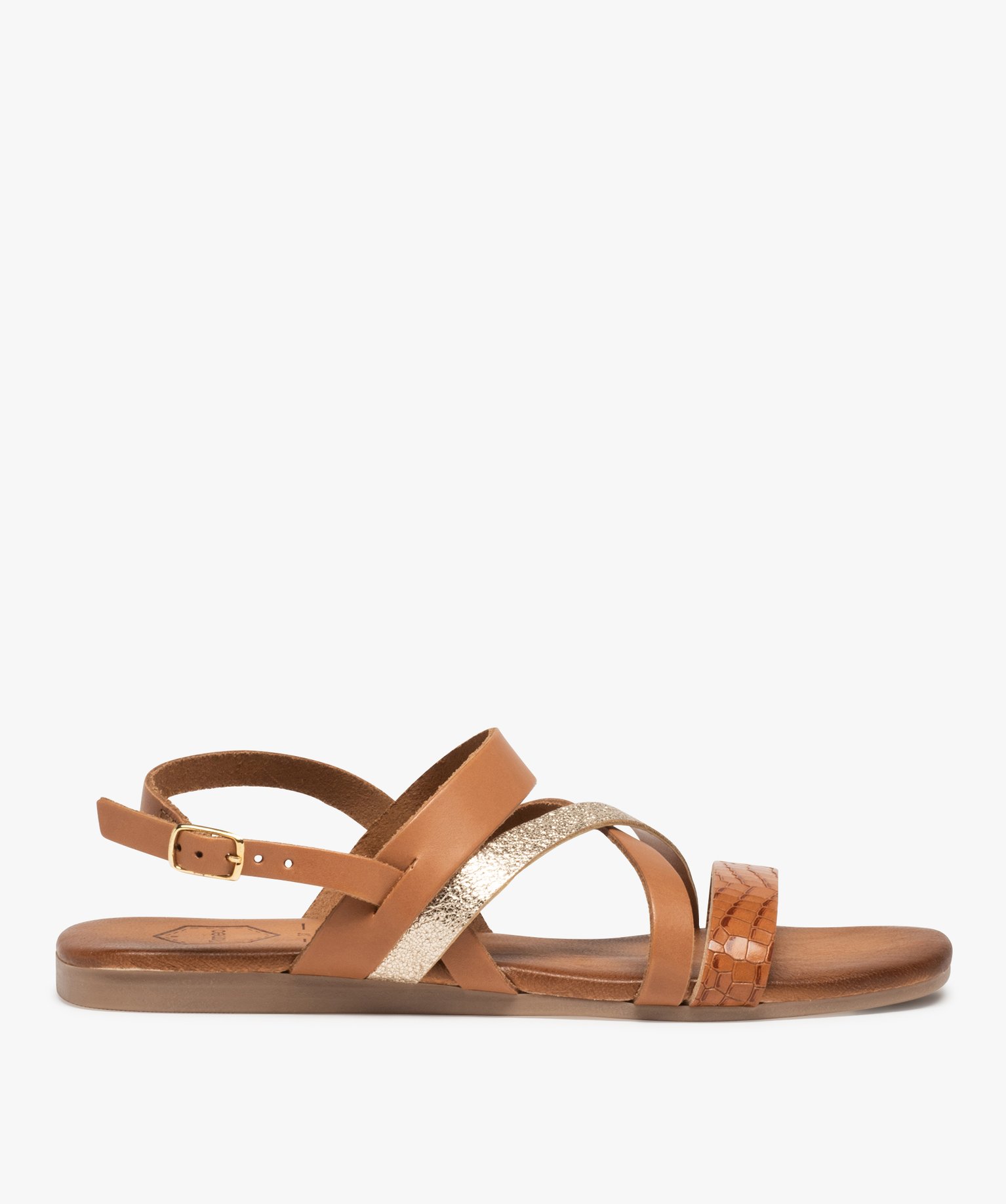 Sandales femme à talon plat et brides en cuir - Tanéo marron | GEMO