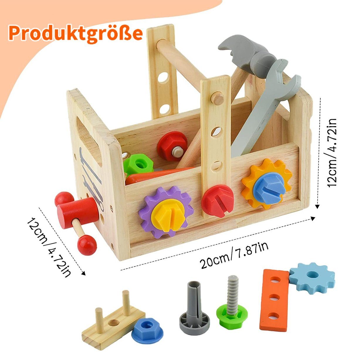 flowgoer Spielzeugtruhe 24-teiliges Holzwerkzeugset für Kinder - Tragbarer Werkzeugtisch, Entwickeln Sie Ihre Fantasie und trainieren Sie praktische Fähigkeiten