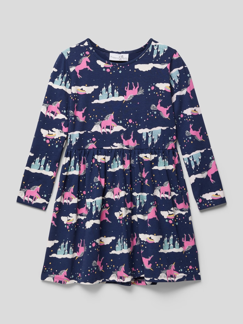 Minikleid mit Allover-Print in marineblau