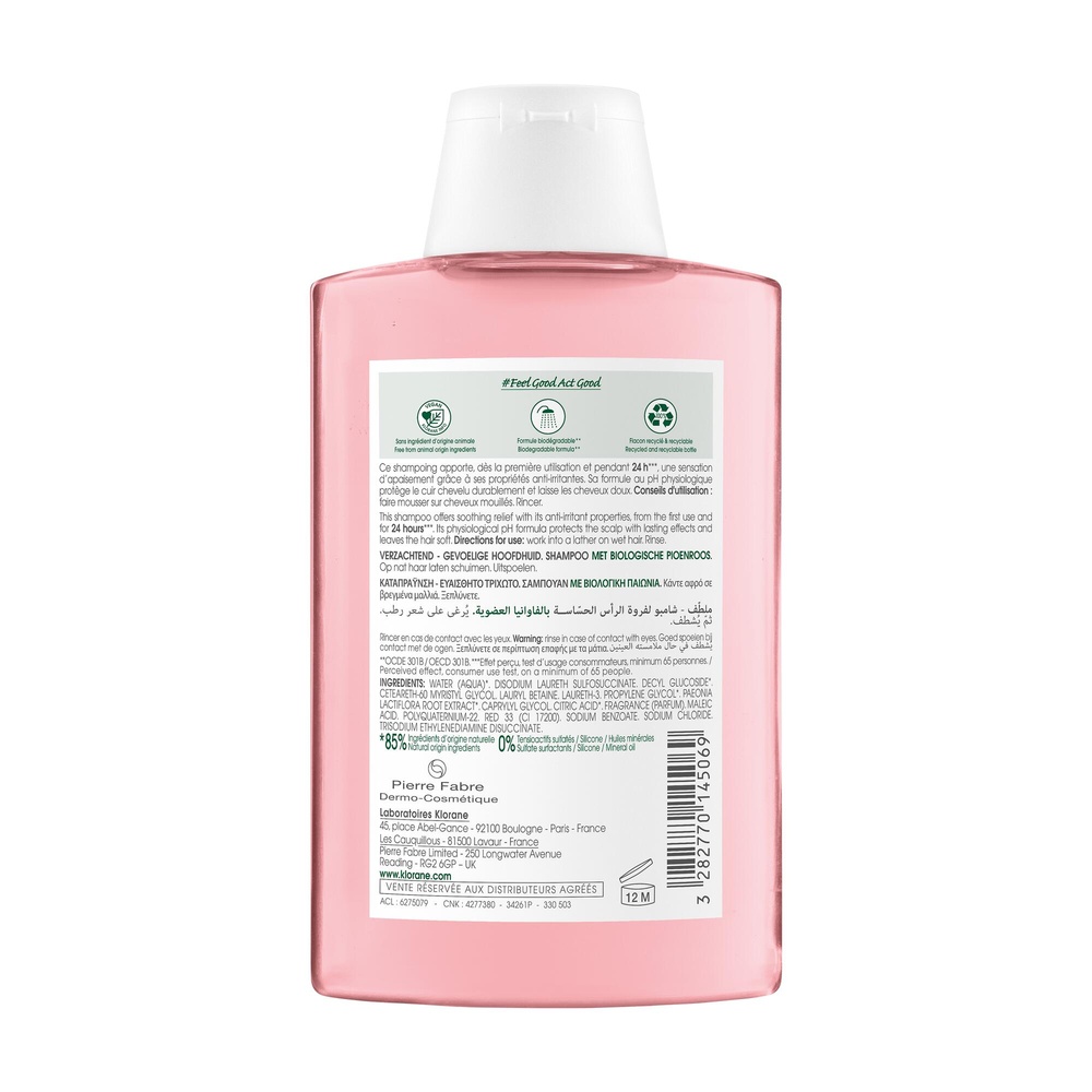 Klorane Pivoine - Shampoing apaisant et anti-irritant à la Pivoine Bio Shampoing