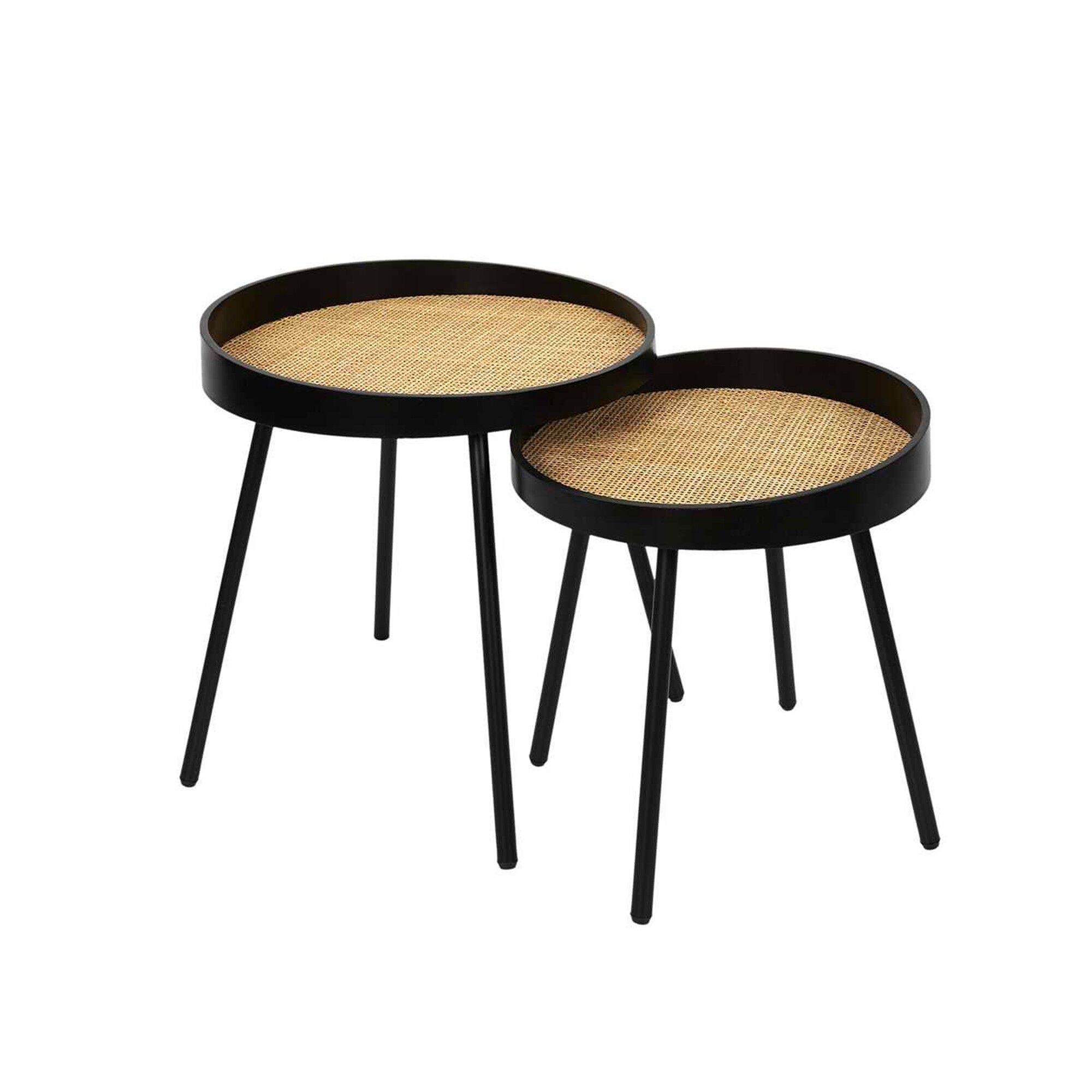 Tables gigognes avec plateau en rotin