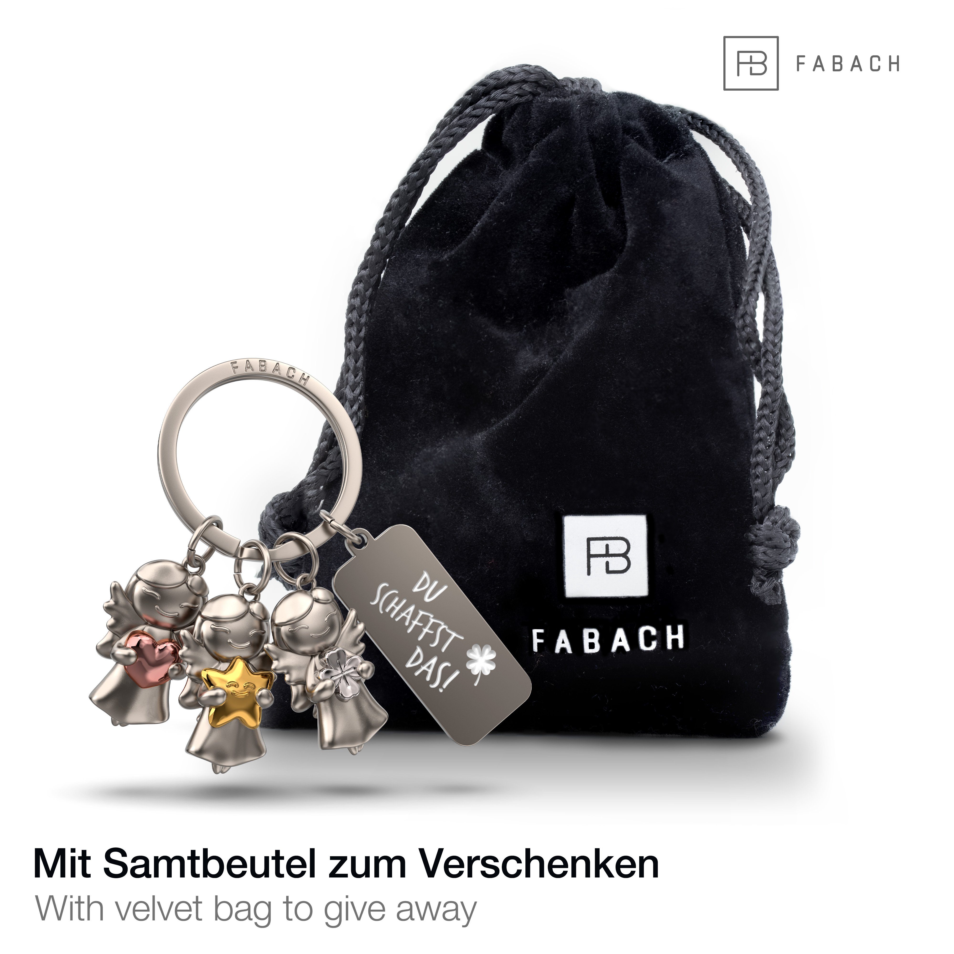 FABACH Schlüsselanhänger Schutzengel 3 Stars - Engel Glücksbringer mit Gravur Du schaffst das