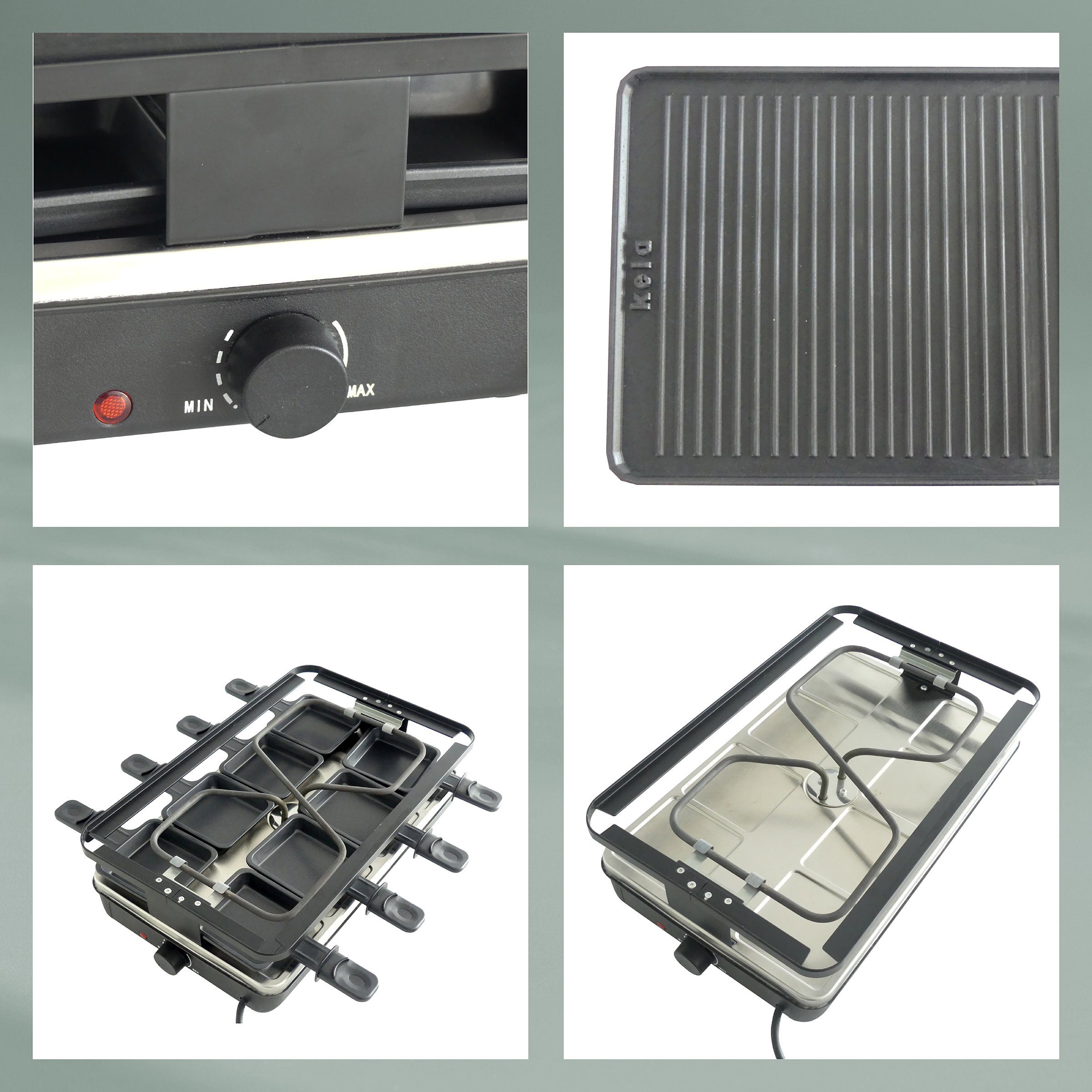 kela Raclette Geneva, 8 Raclettepfännchen, 1200,00 W, 8 Personen, drehbare Grillplatte, stufenlos regulierbar, 2m Kabel