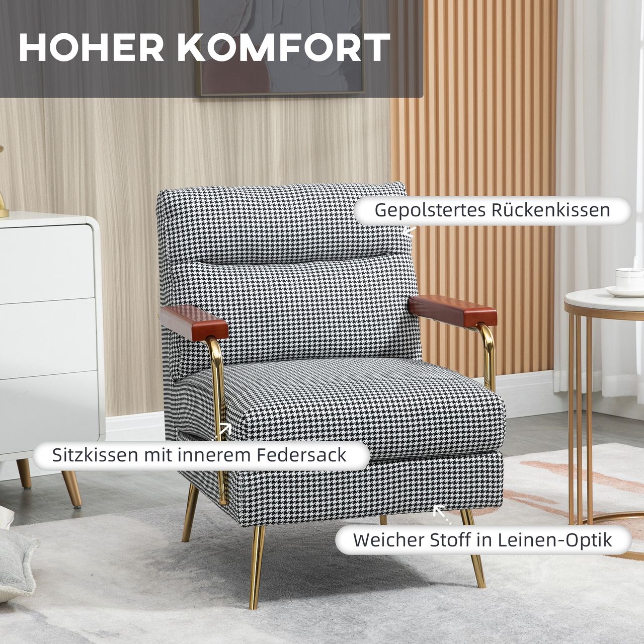 HOMCOM Ohrensessel Relaxsessel, Polstersessel Akzentsessel mit Leinenoptik