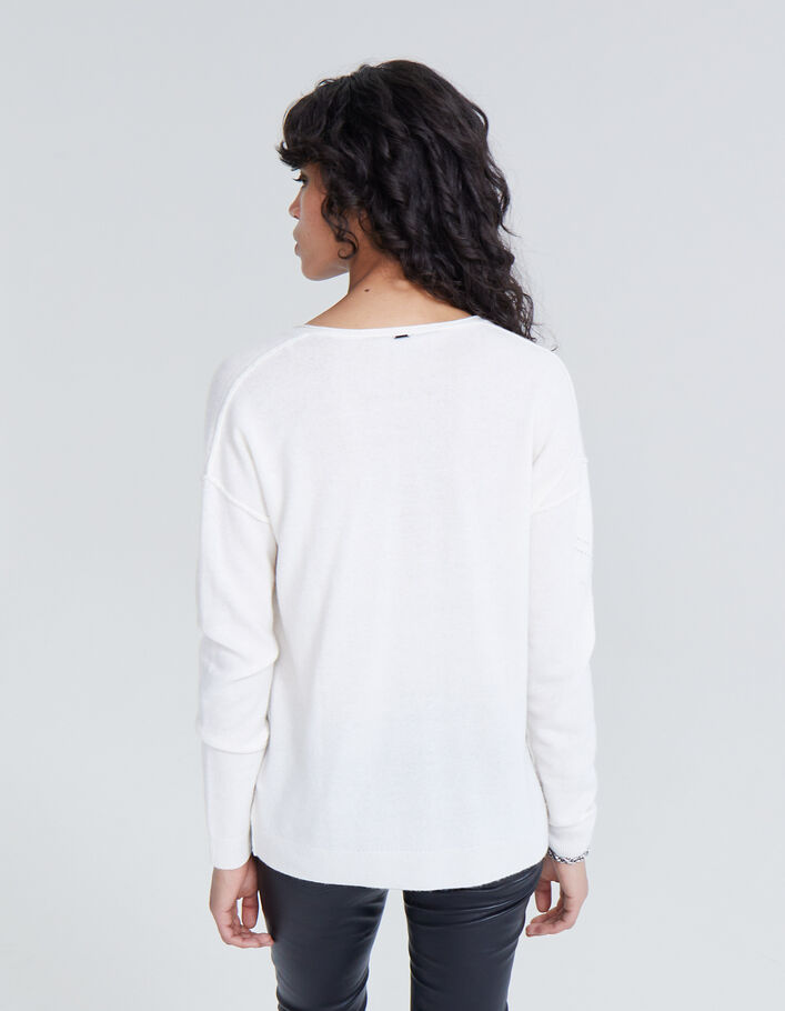 Pull blanc cassé 100% cachemire pointelles chevrons femme