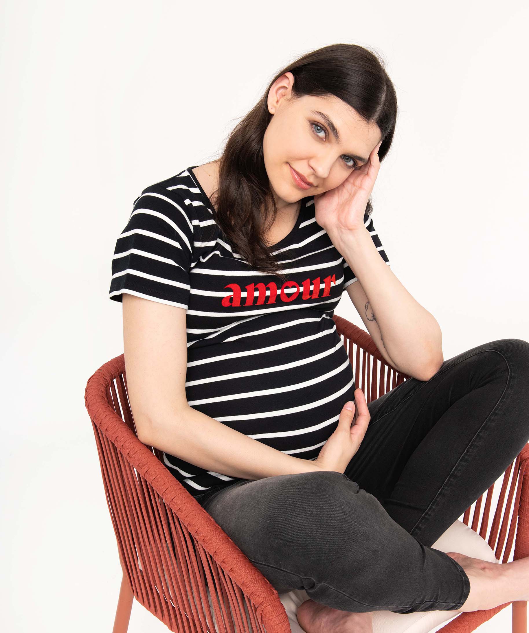 Tee-shirt de grossesse rayé à manches courtes raye | GEMO