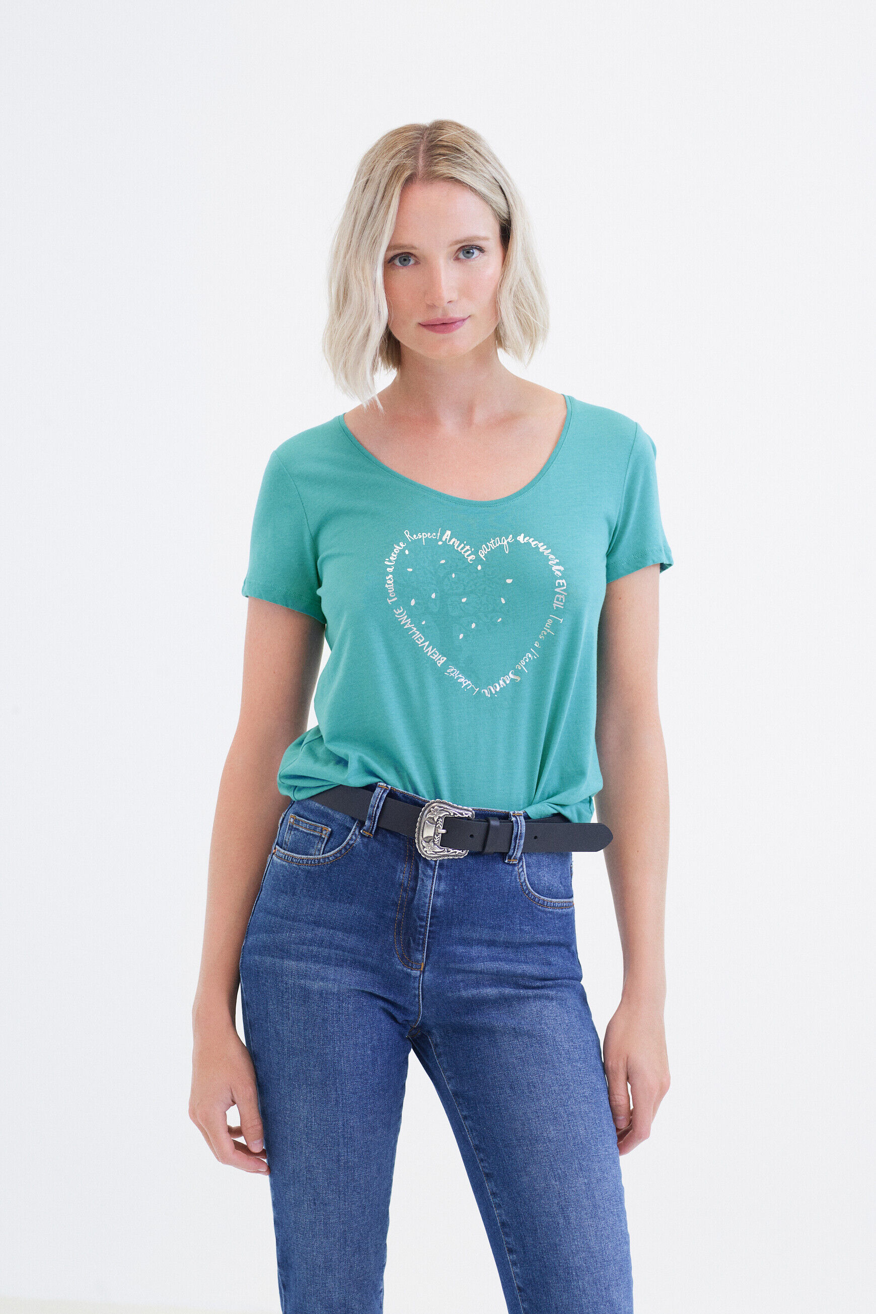 t-shirt janice toutes à l'école bleu turquoise femme