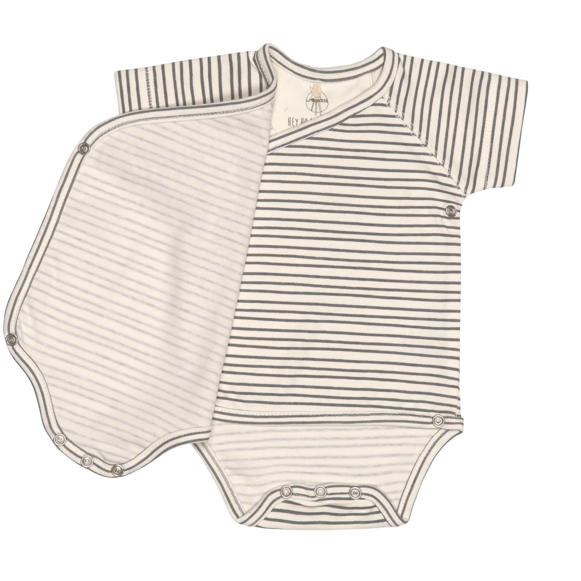 Baby Wickelbody kurzarm - Bio Baumwolle, Streifen, Grau
