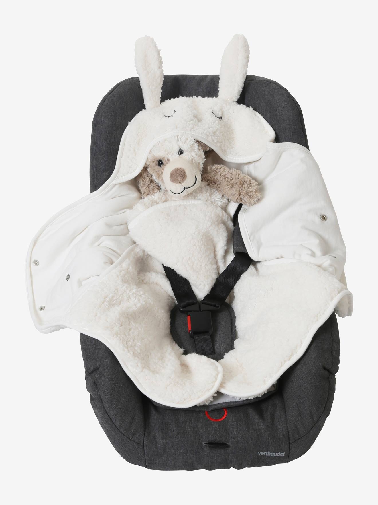 Plaid chancelière bébé en peluche, doublé jersey ivoire