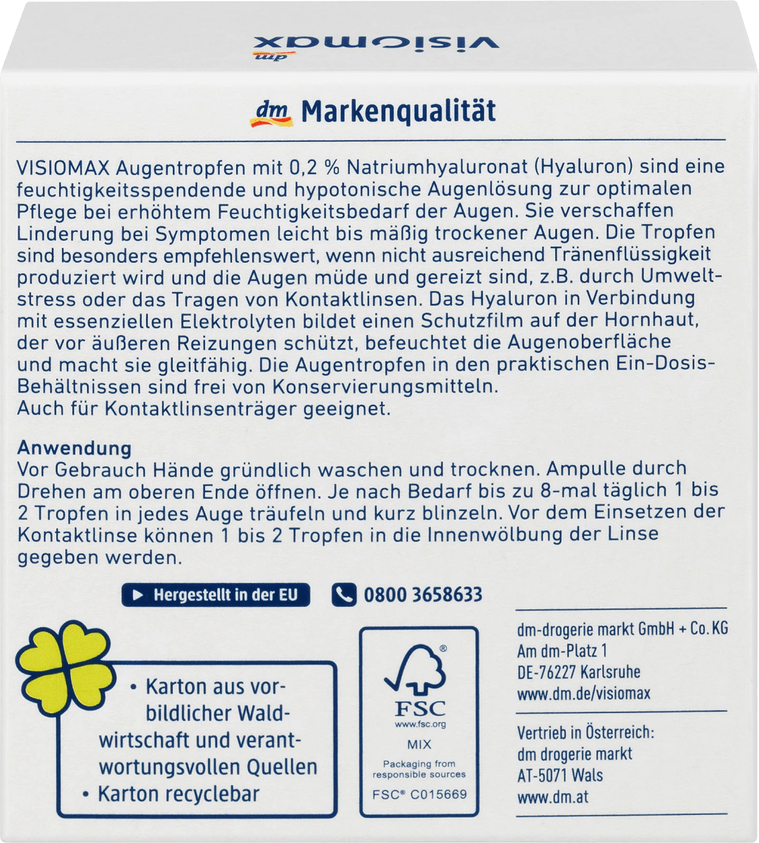 Augentropfen mit 0,2% Hyaluron, ohne Konservierungsmittel, 15 St