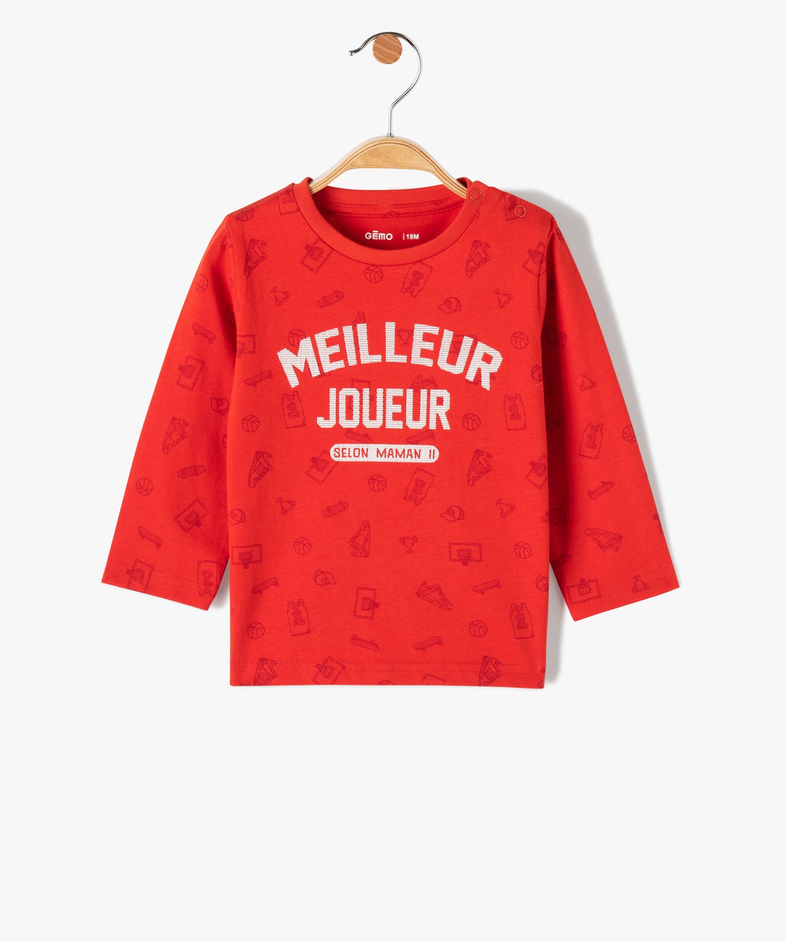 Tee-shirt bébé Garçon à manches longues avec message rouge | GEMO